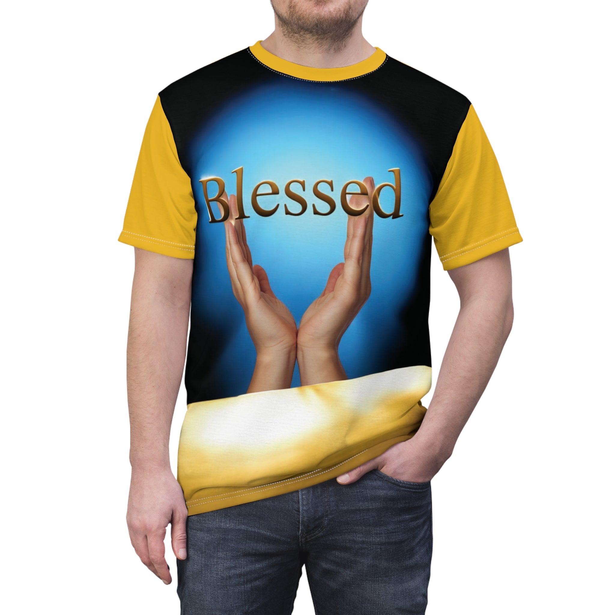 'Blessed' Unisex Cut &amp; Sew Tee - Perfect for Casual Wear, Gifts, Faith-Inspired Fashion, Everyday Comfort, Spiritual Celebrations