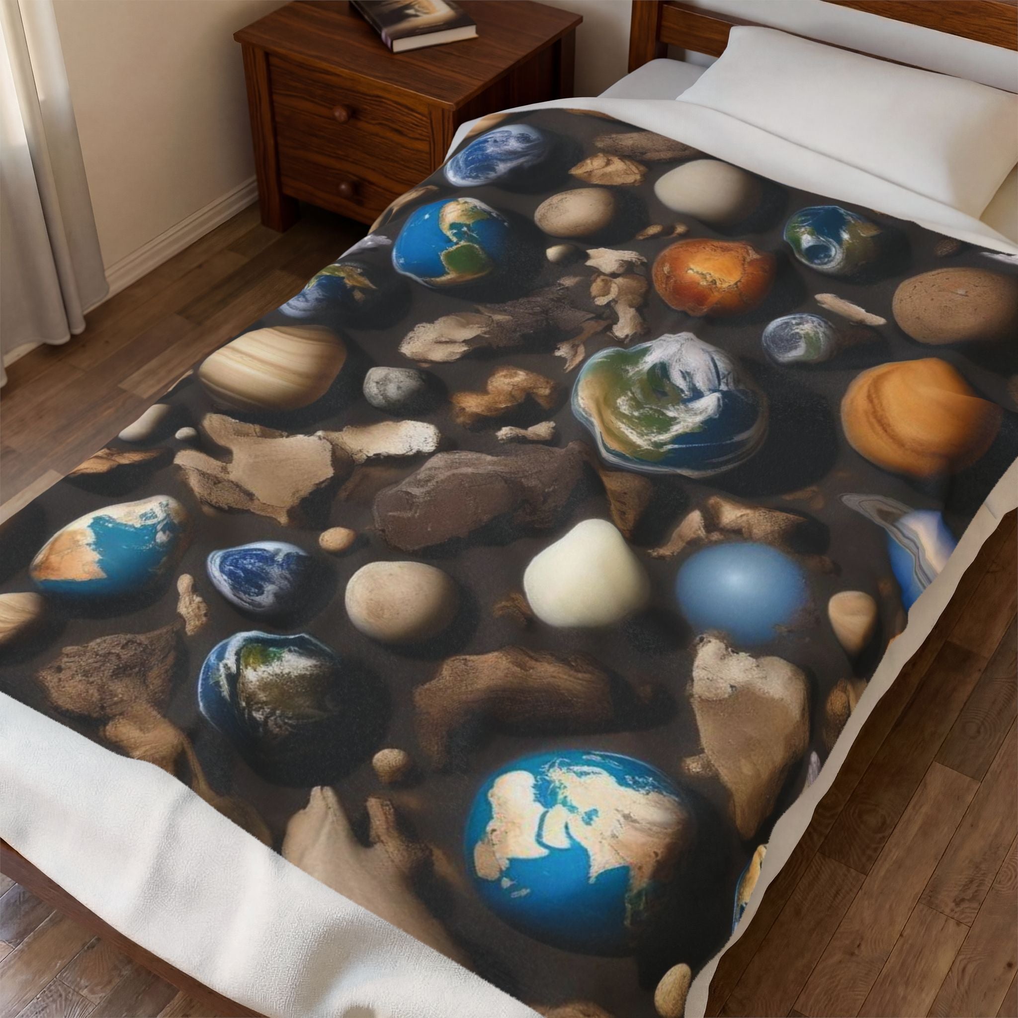 Premium Plush Blanket: "Cosmic Journey: Planets and Stars"- Ideal Christmas Gift