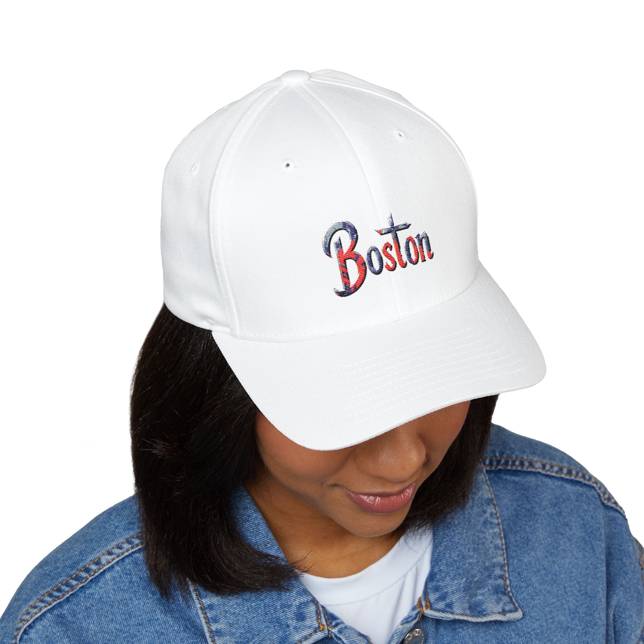 Boston Embroidered Cap — Patriotic Script Baseball Hat