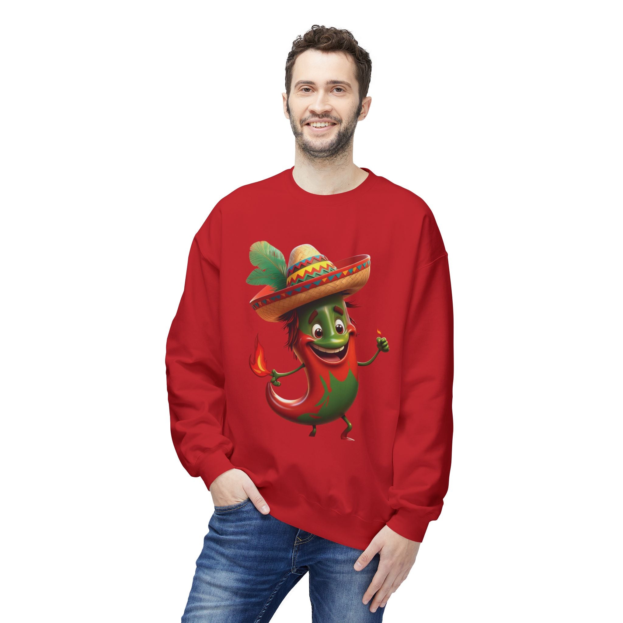Viva Mexico Fleece Crewneck Sweatshirt - Fun Chili Pepper Design