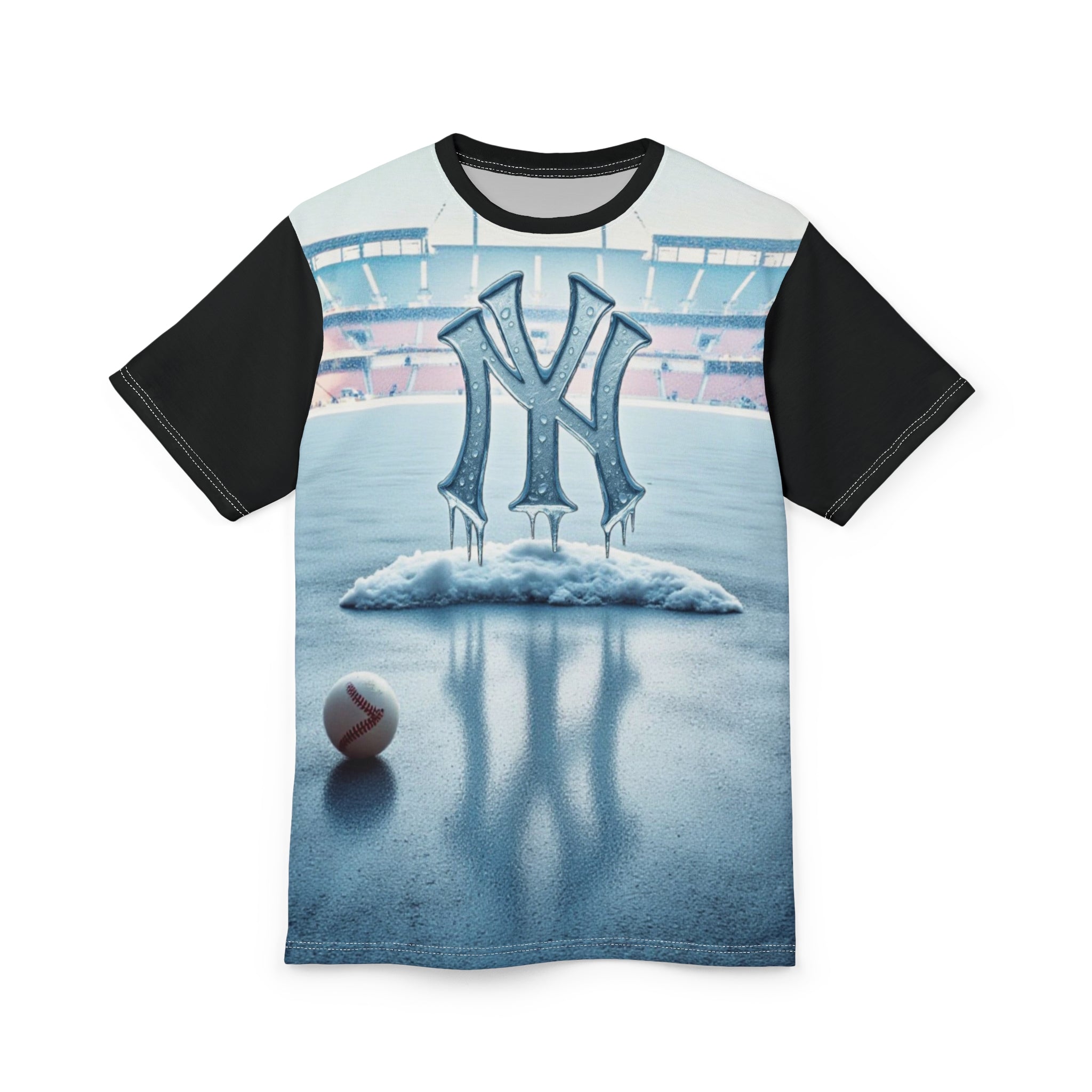"NY Ice" T-shirt — Stadium design and ice cream logo. Perfect as a Christmas gift or for comfortable casual wear.