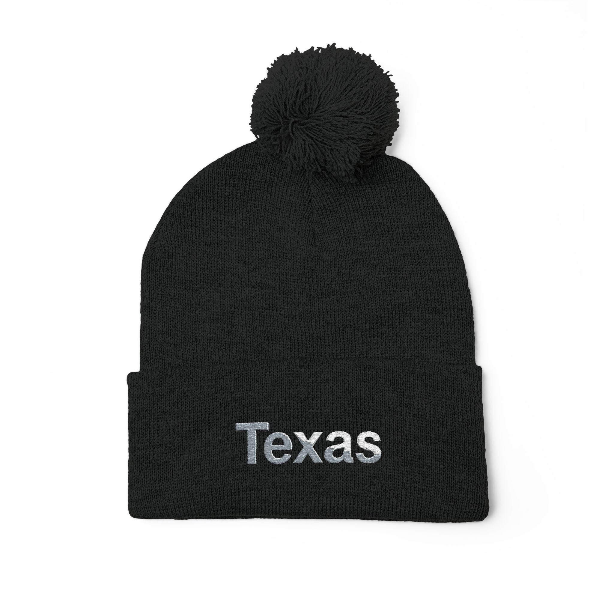 Texas Pom Pom Knit Beanie, Warm Winter Hat, Cute Embroidered Beanie, Fun Gift for Him/Her, Stylish Accessory for Outdoor Adventures. 