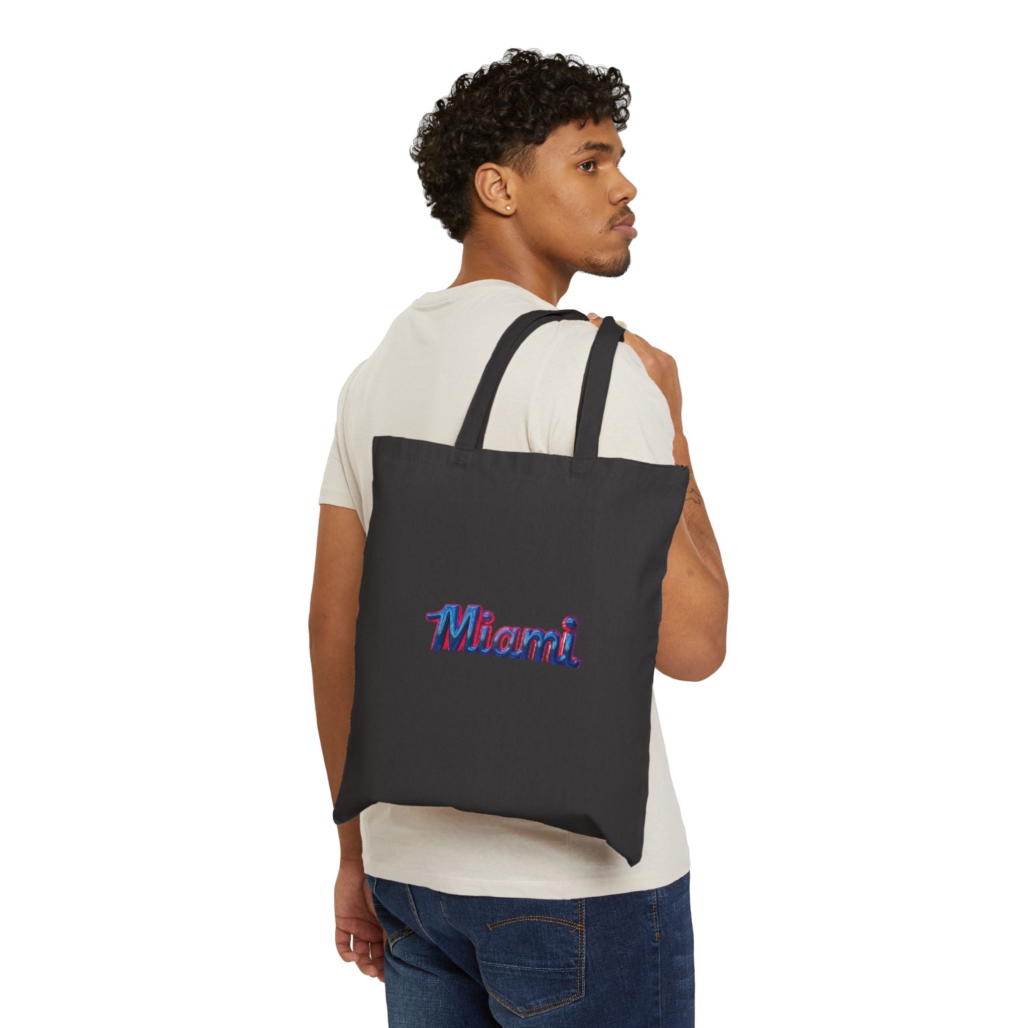 Miami Retro Script Canvas Tote Bag — Vintage 80s Vibe Beach & City Shopper