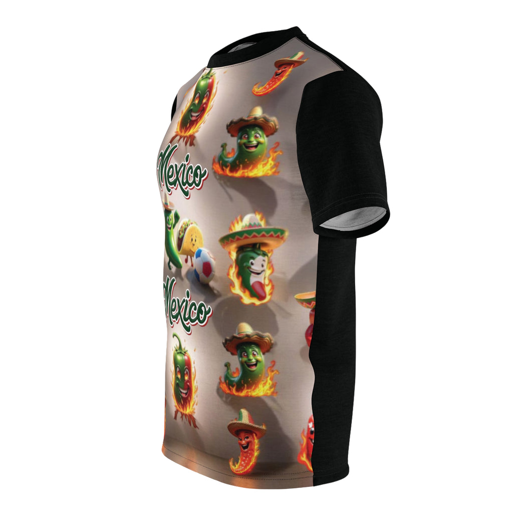 Camiseta unisex con temática mexicana vibrante, cortada y cosida