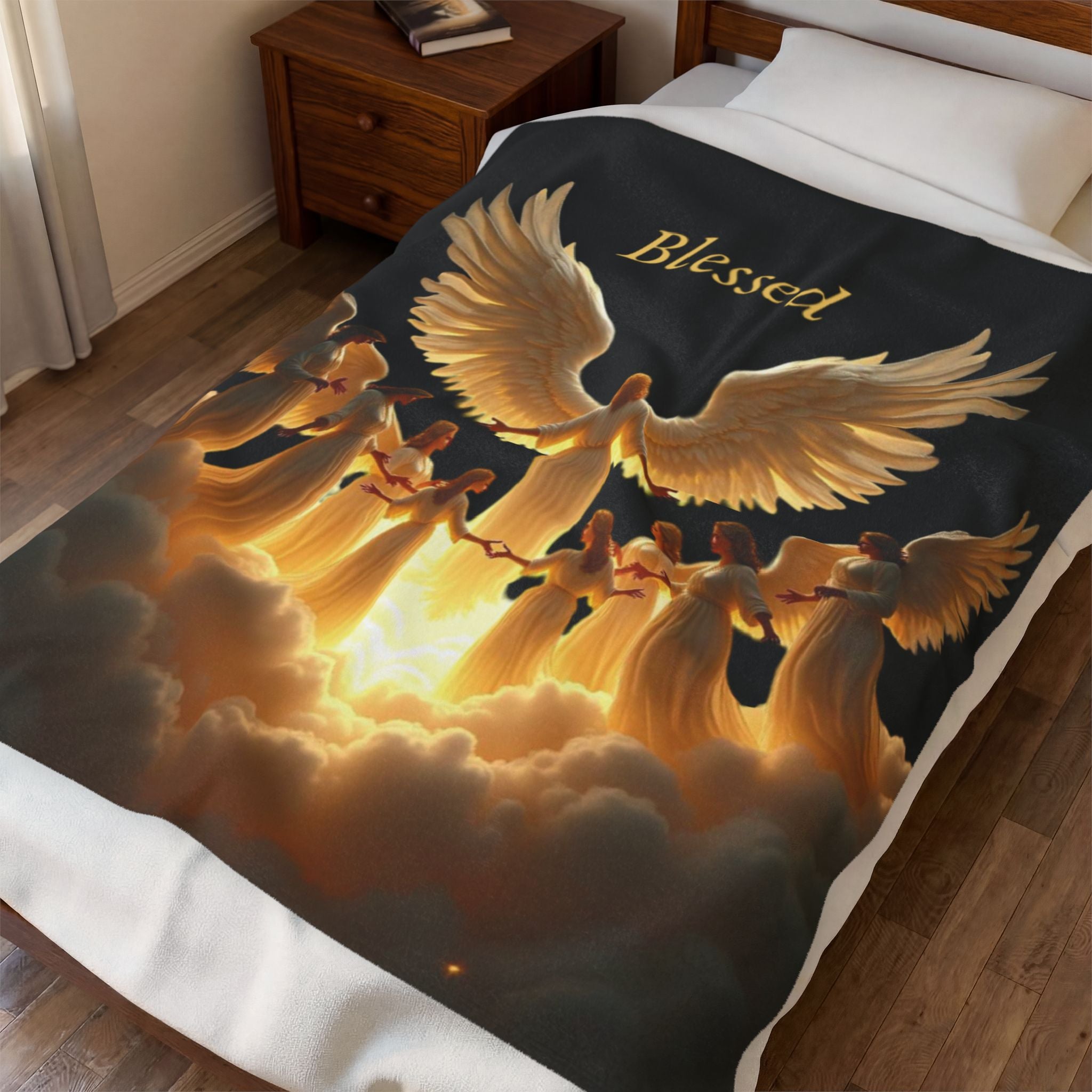 Blessed Angels Velveteen Plush Blanket - Cozy Comfort for Spiritual Moments