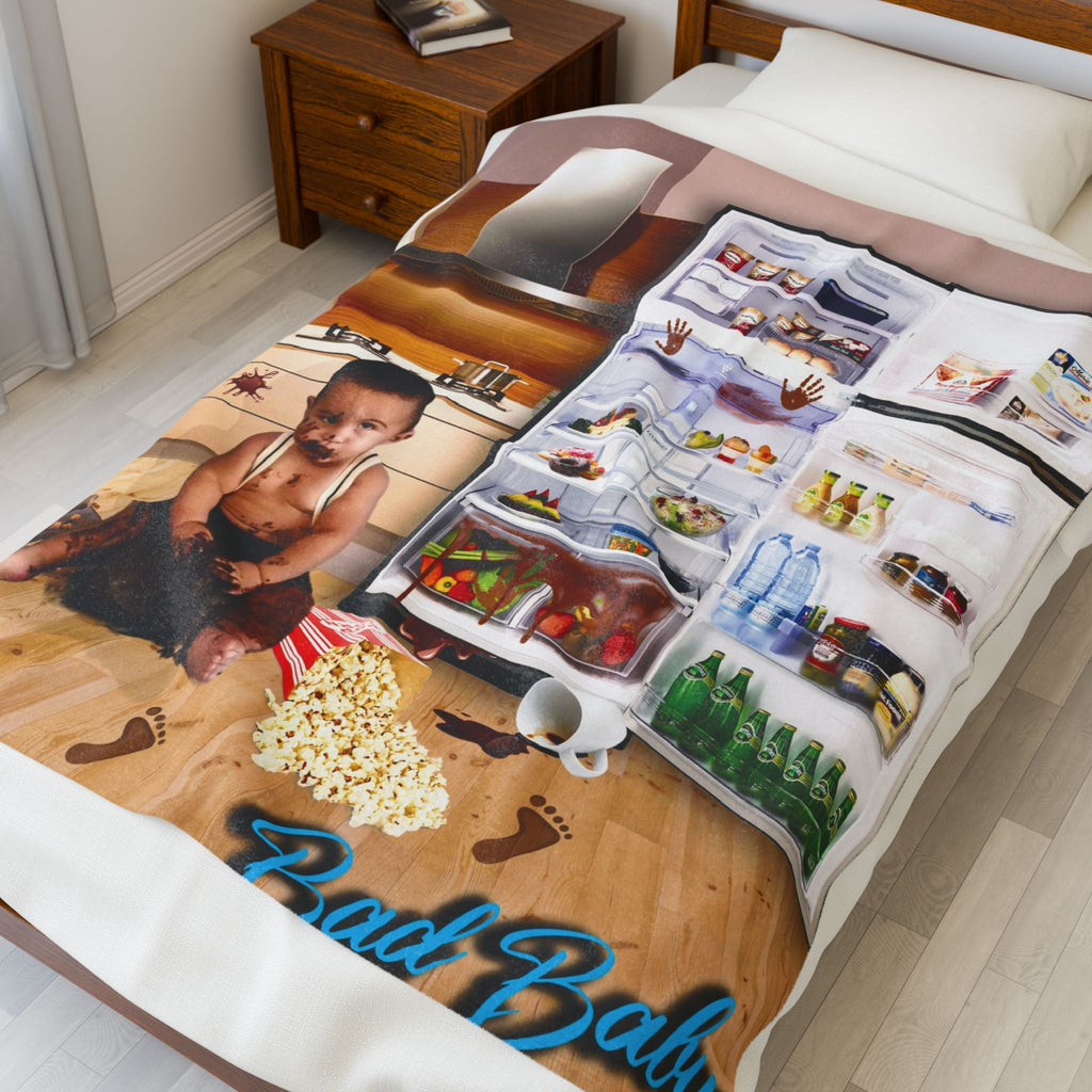 Velvet Plush Blanket - Funny Baby Mischief Design. Bad baby brand