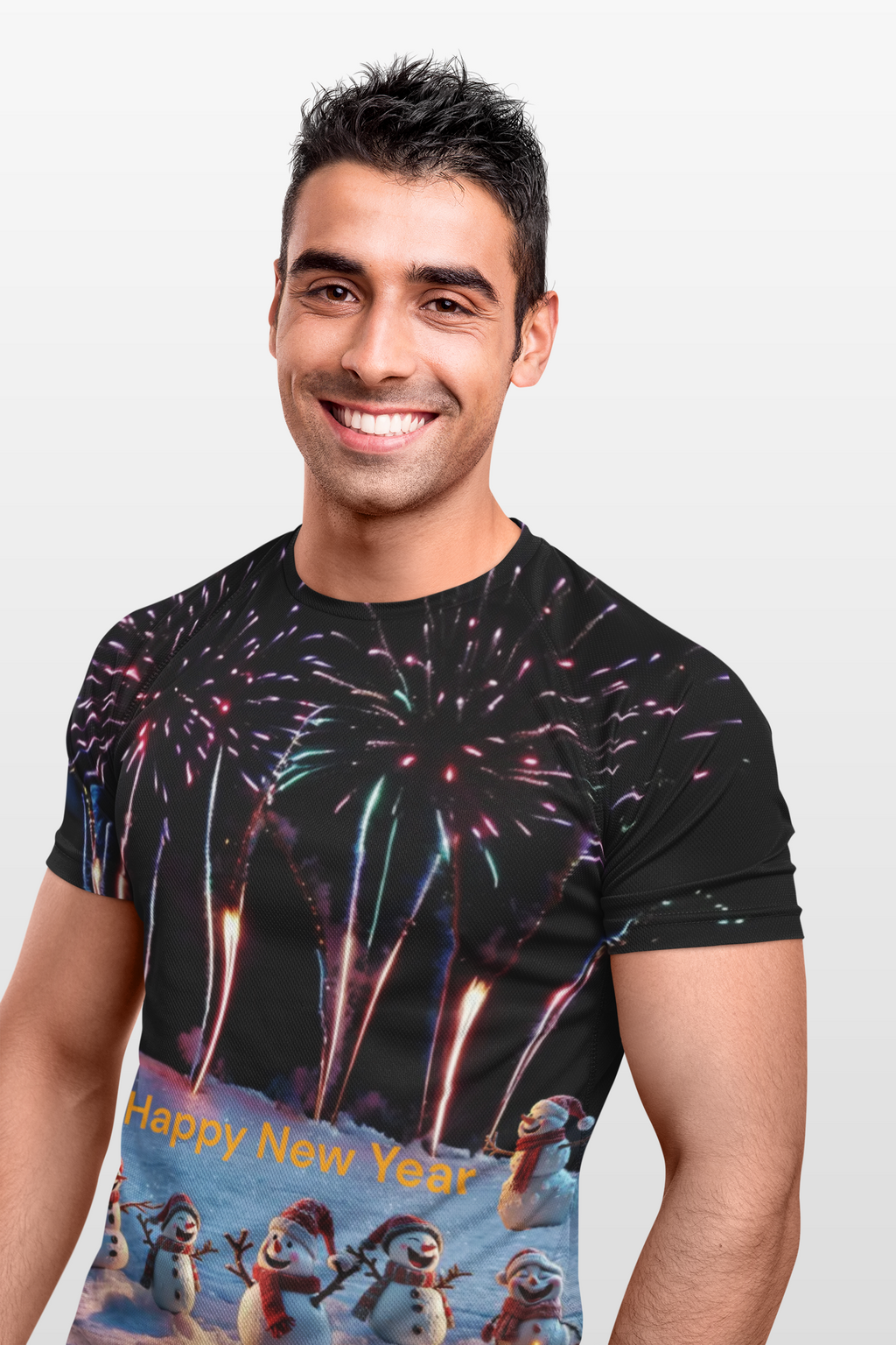 T-Shirt New Year Snowman and Fireworks Celebration Gift
