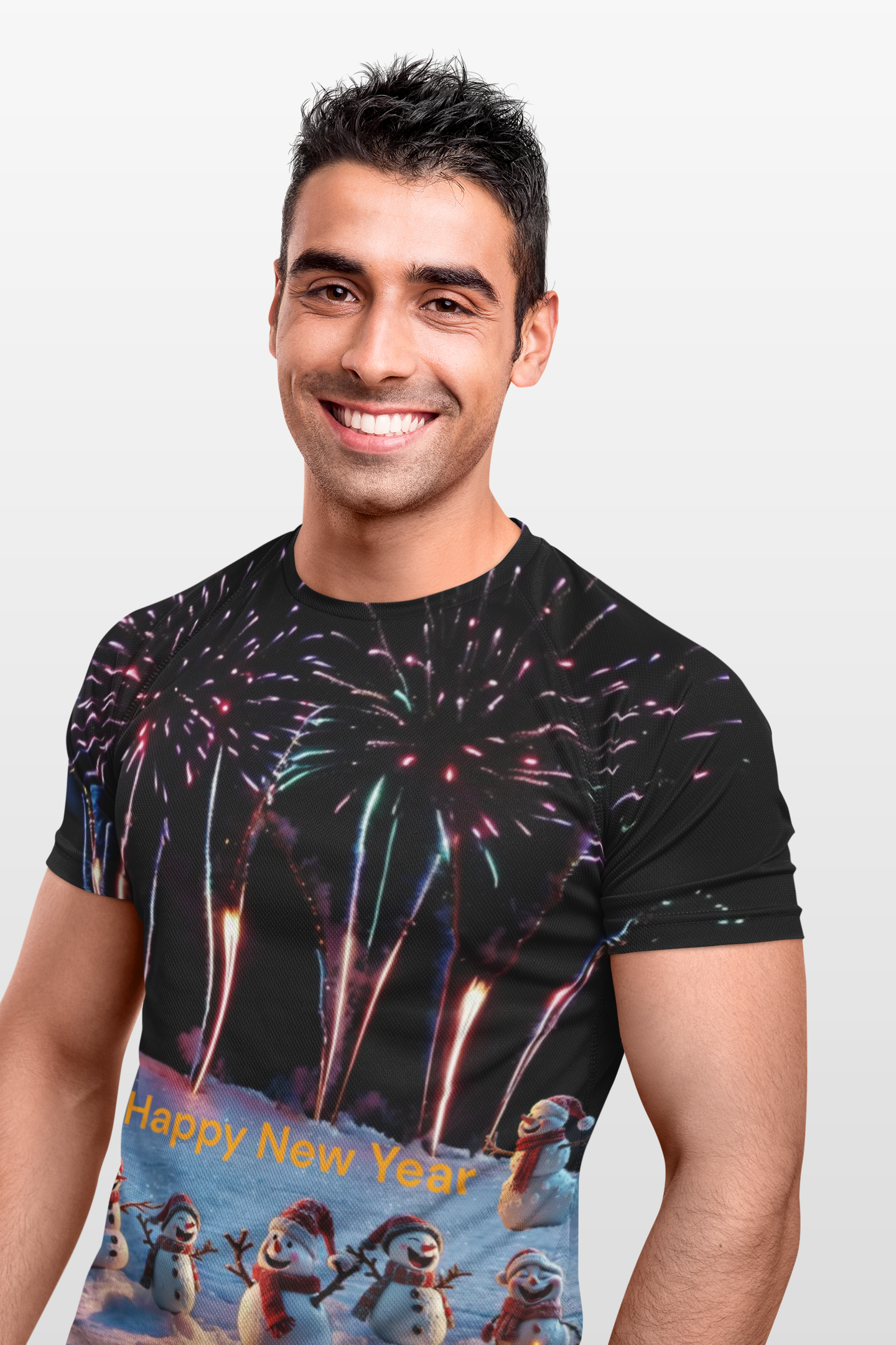 T-Shirt New Year Snowman and Fireworks Celebration Gift