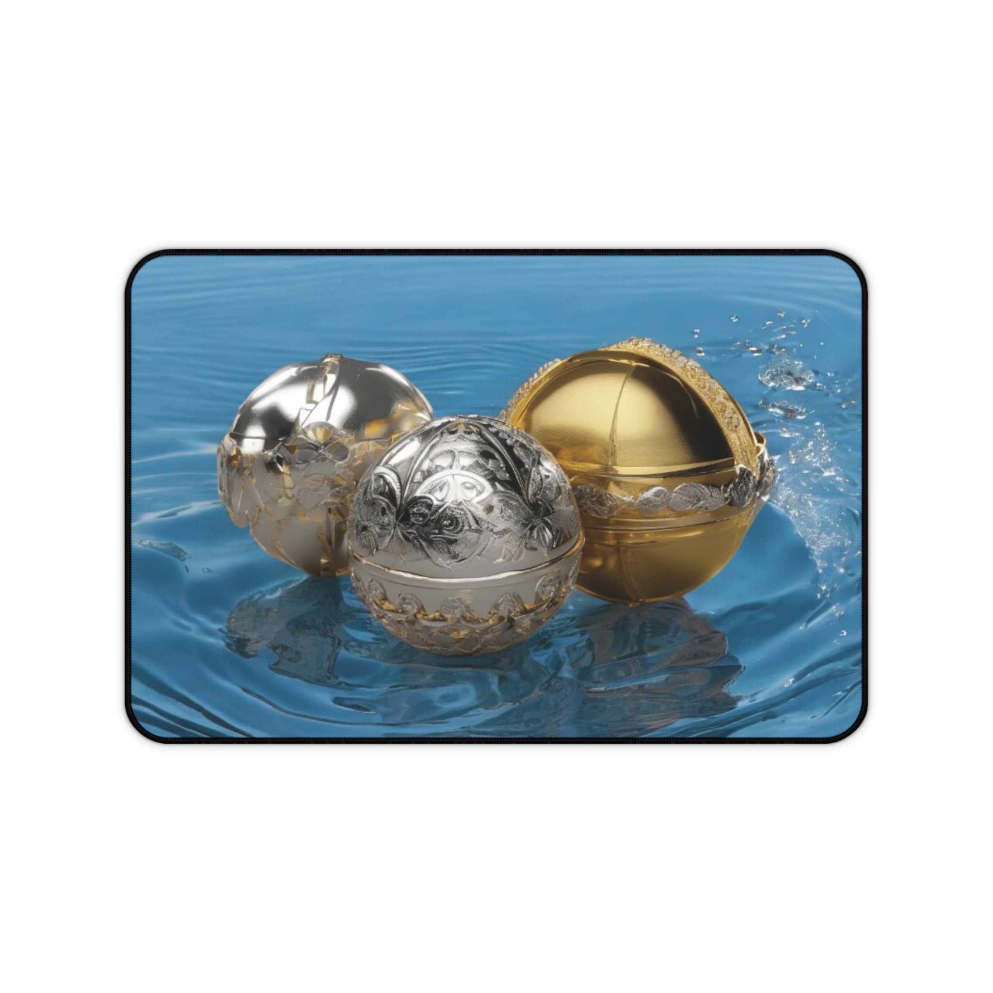 Desk Mat - Cute Gold and Silver Water Balls Design