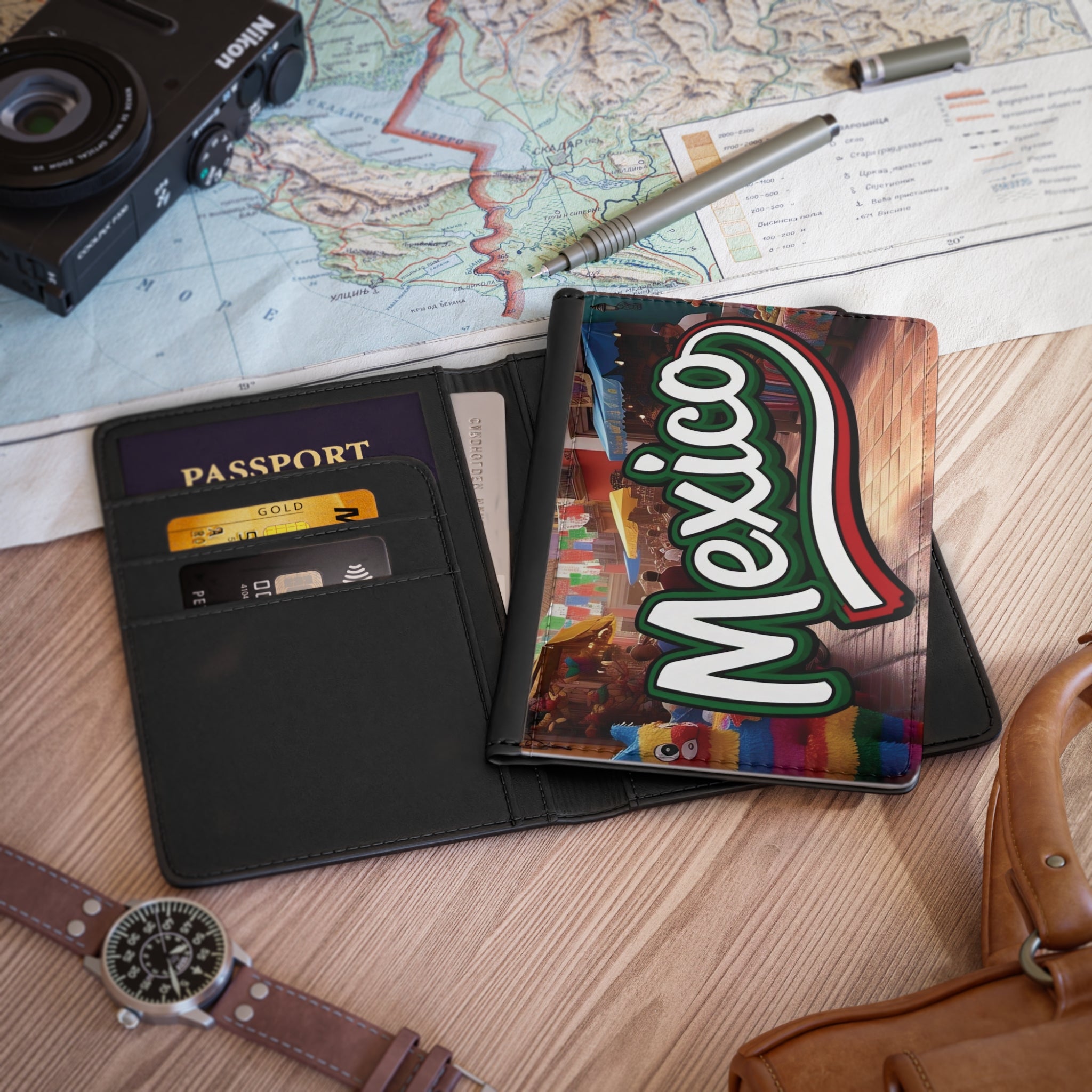 Funda colorida para pasaporte de México: accesorio de viaje para aventureros
