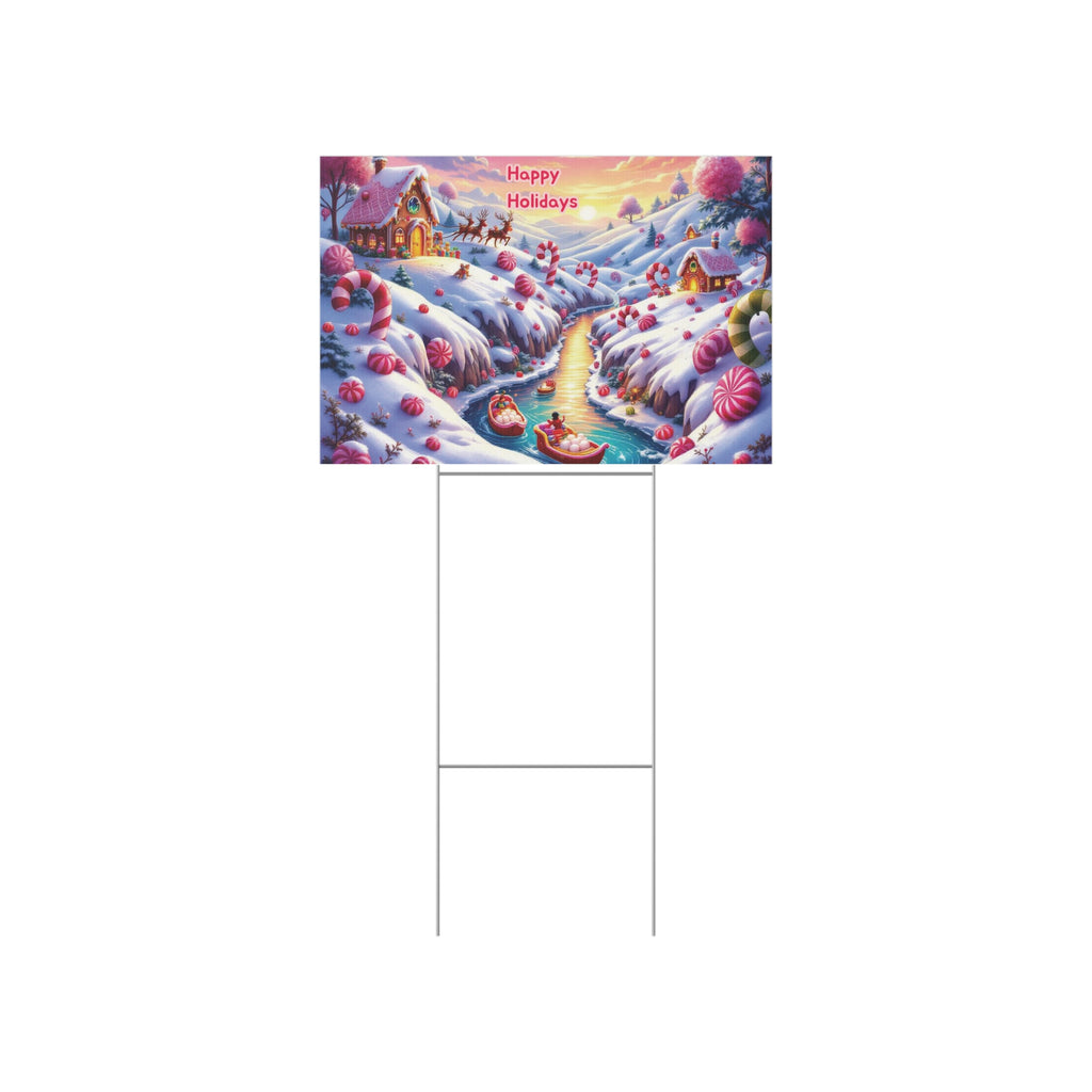 Festive Holiday Lawn Sign: Cheerful Candyland Design with 'Happy Holidays'