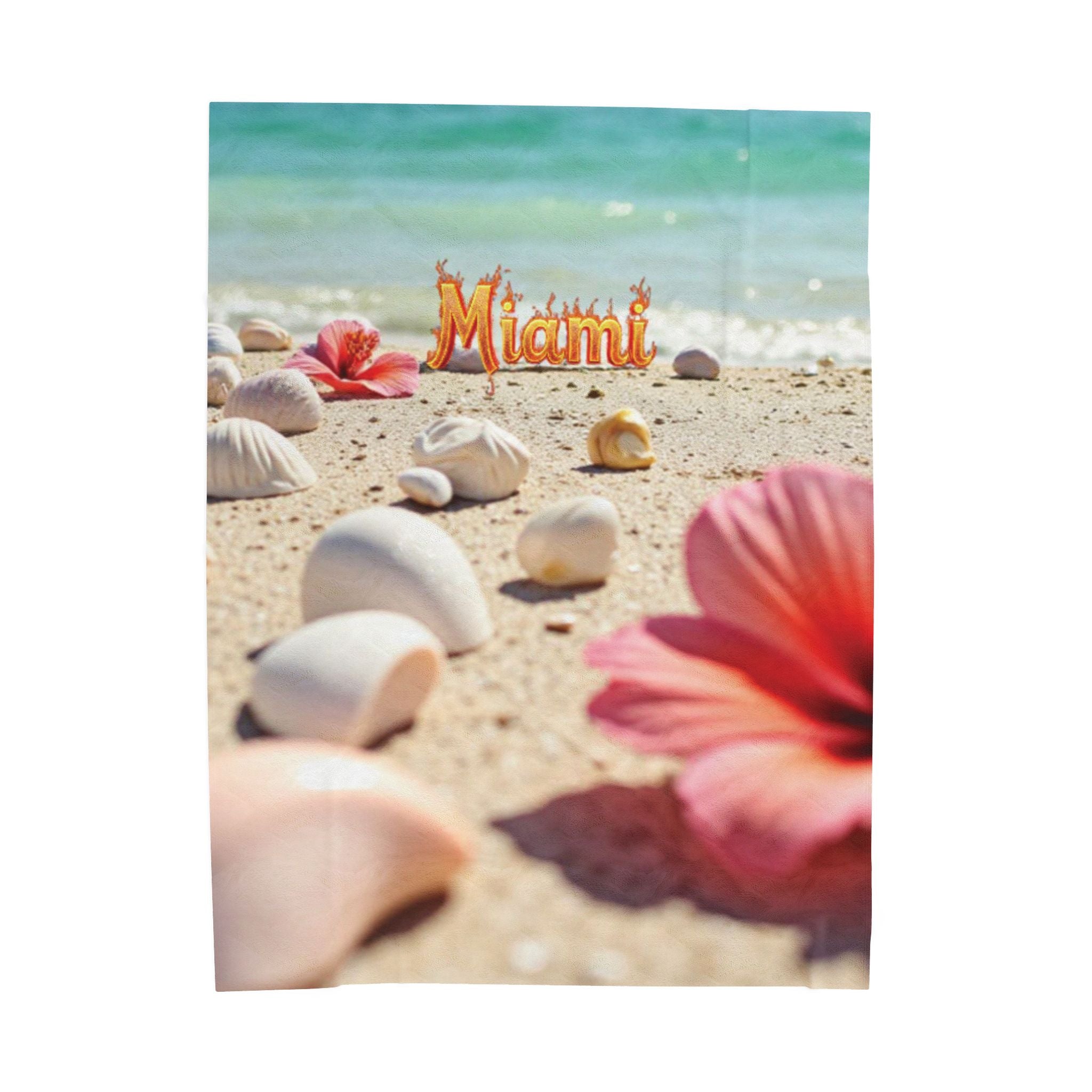 "Miami Playa" Blanket — Shells and Hibiscus, Cozy Tropical Decor for Relaxation