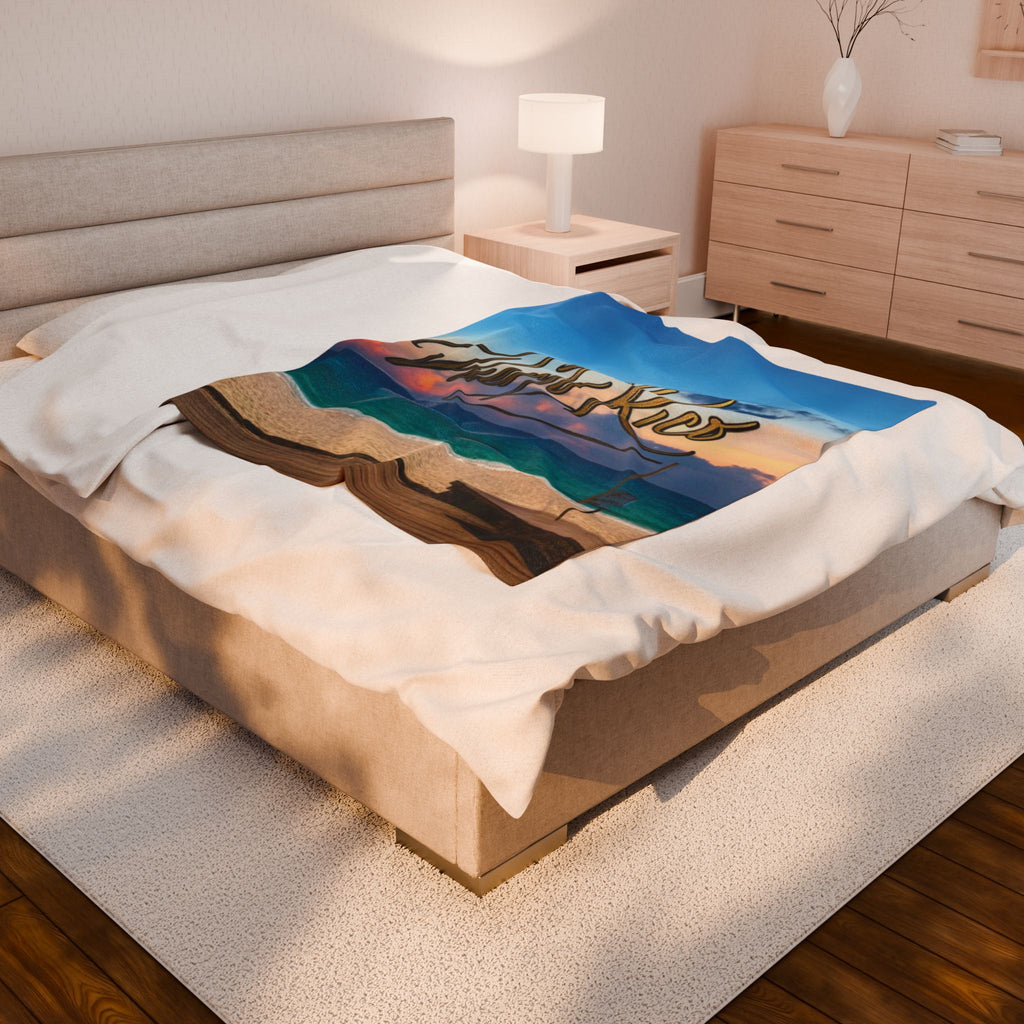 Velveteen Plush Blanket - Puerto Rico Beach Sunset Travel Throw