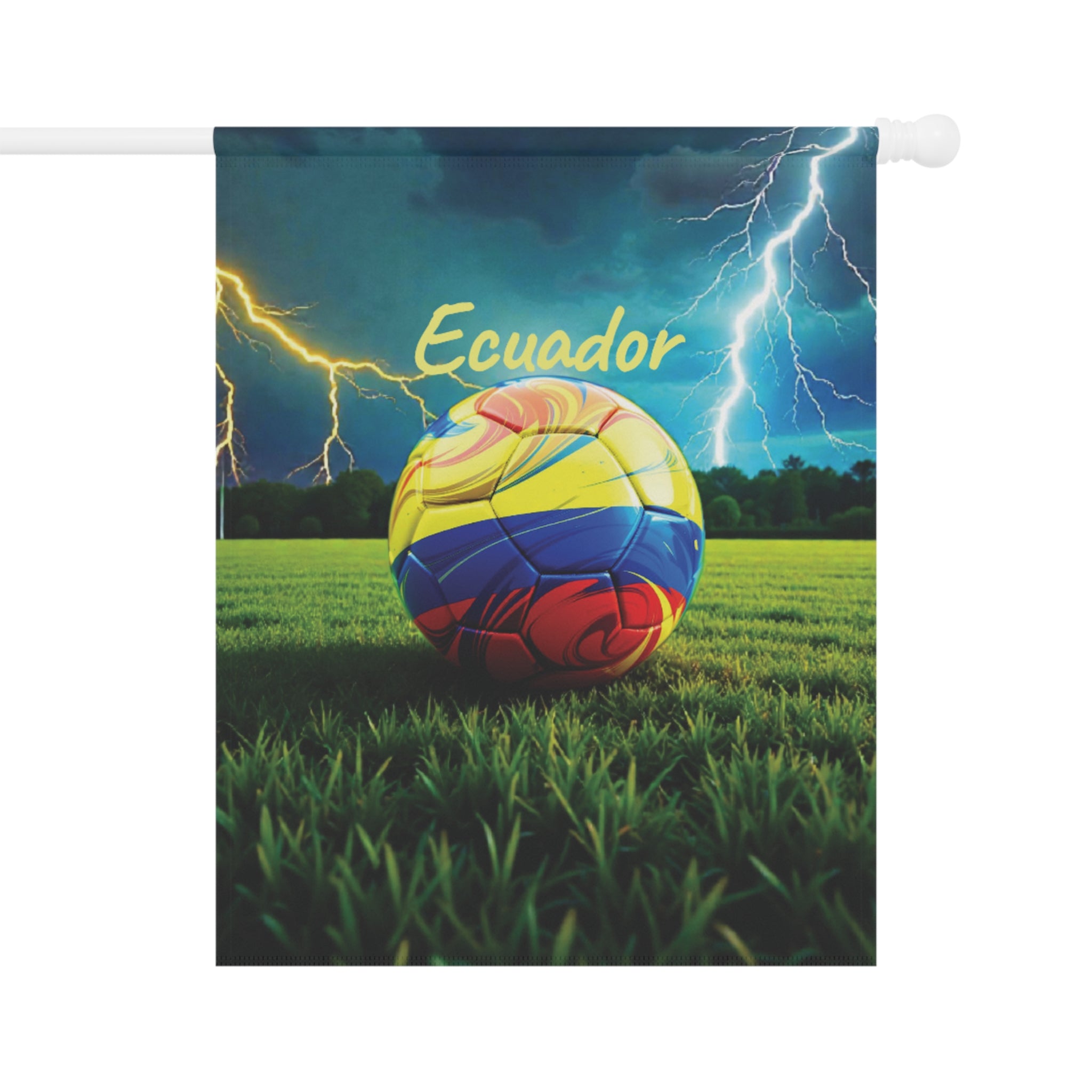 Ecuador Soccer Garden Flag — Lightning Storm Football Yard Banner