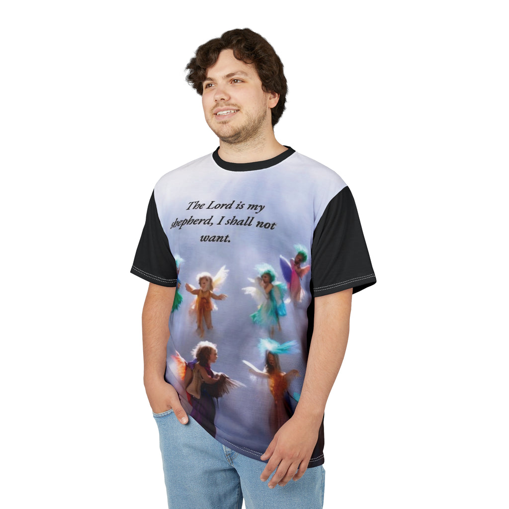 Angelic Faith Unisex Tee | Inspirational Shirt, Christian Apparel, Comfort Tee, Religious Gift, Unique AOP Design