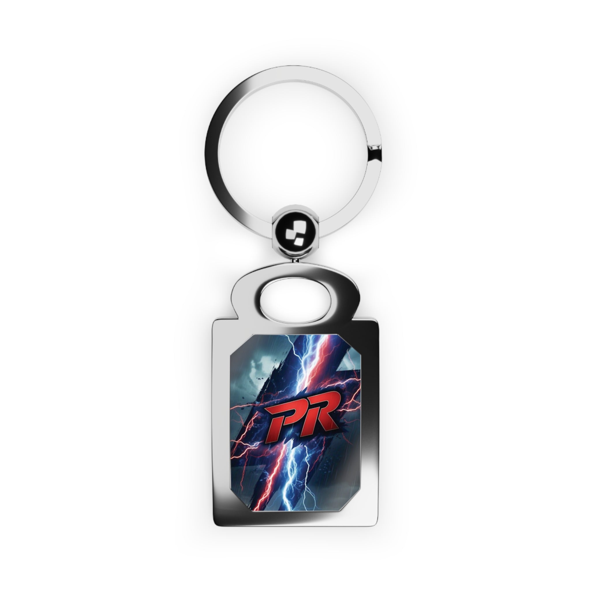 Racing Lightning Rectangle Keyring — Metal Photo Keychain with PR Logo