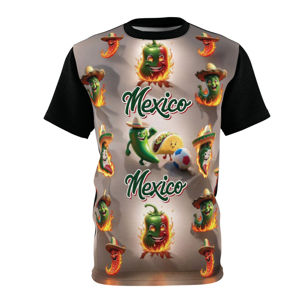 Camiseta unisex con temática mexicana vibrante, cortada y cosida