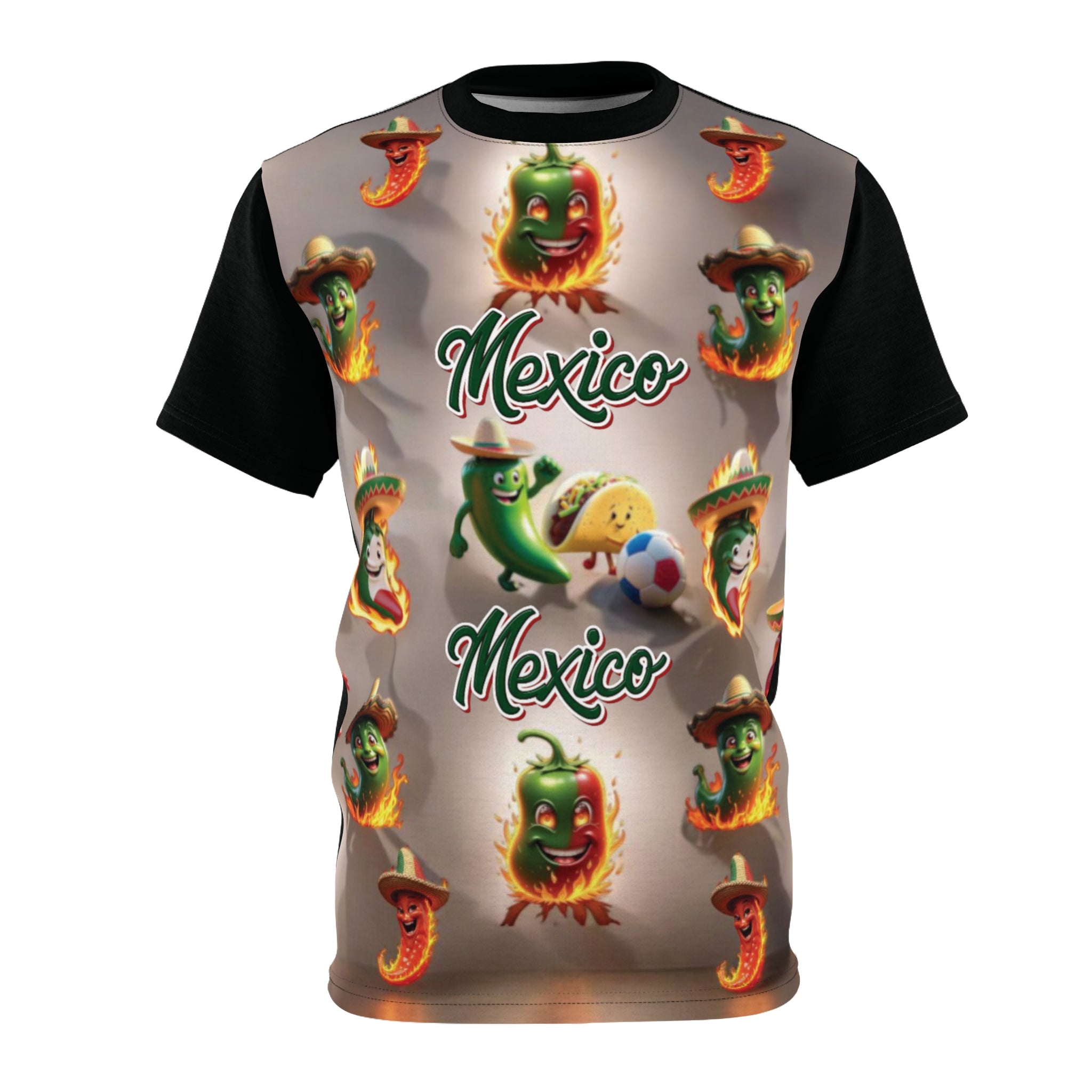 Camiseta unisex con temática mexicana vibrante, cortada y cosida