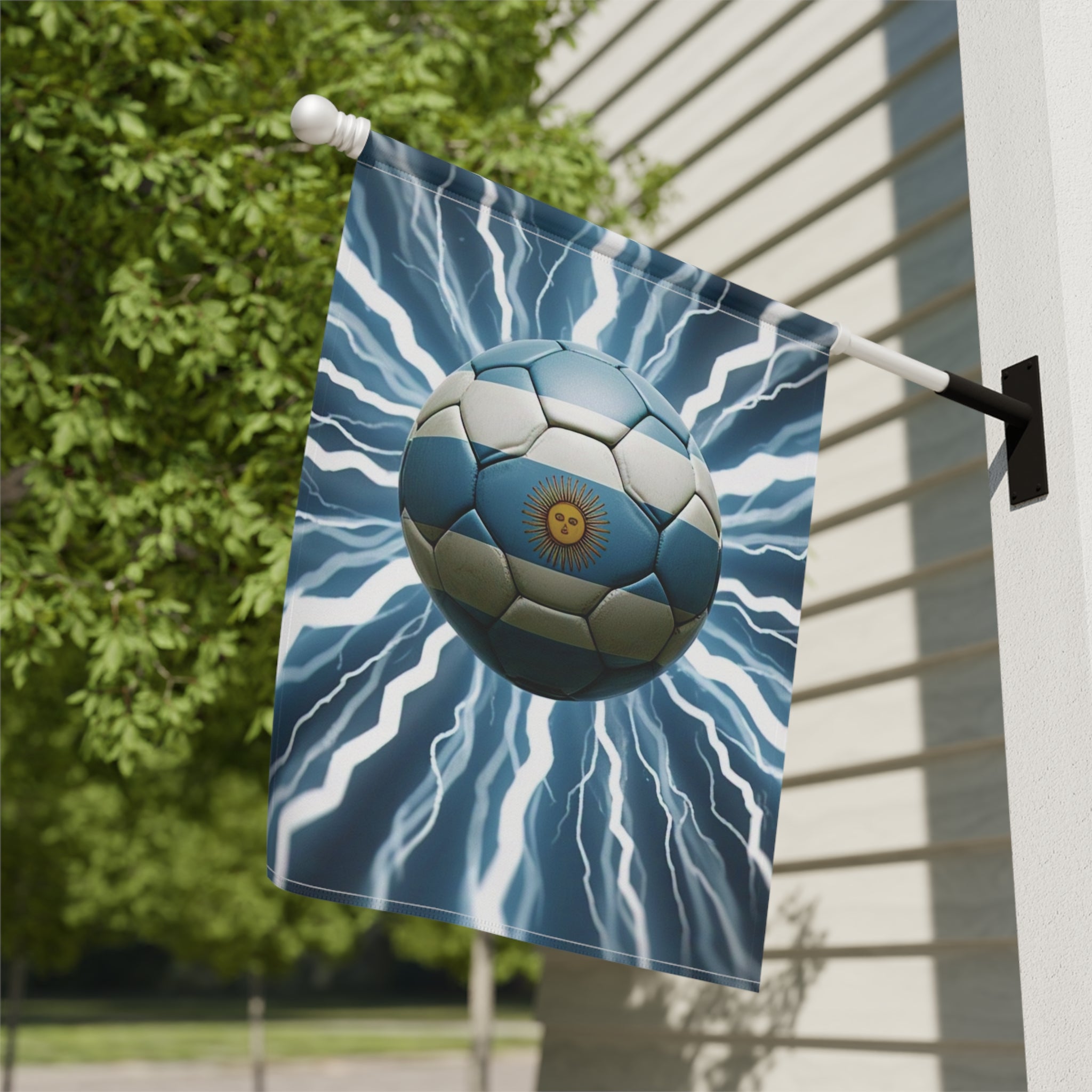 Soccer Lightning Garden Flag – Argentina Blue Ball Football House Banner