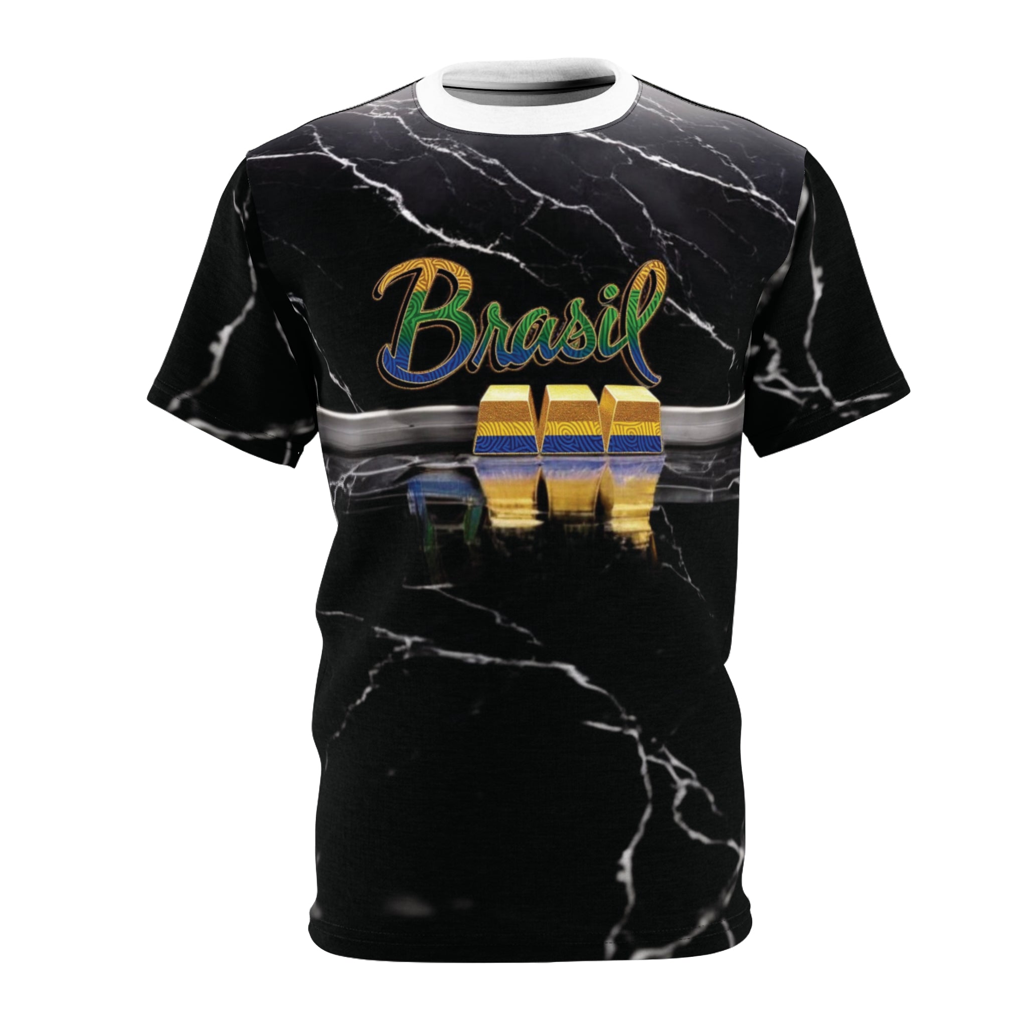 Stylish unisex t-shirt with cutting and sewing - Design do Brasil on marble background