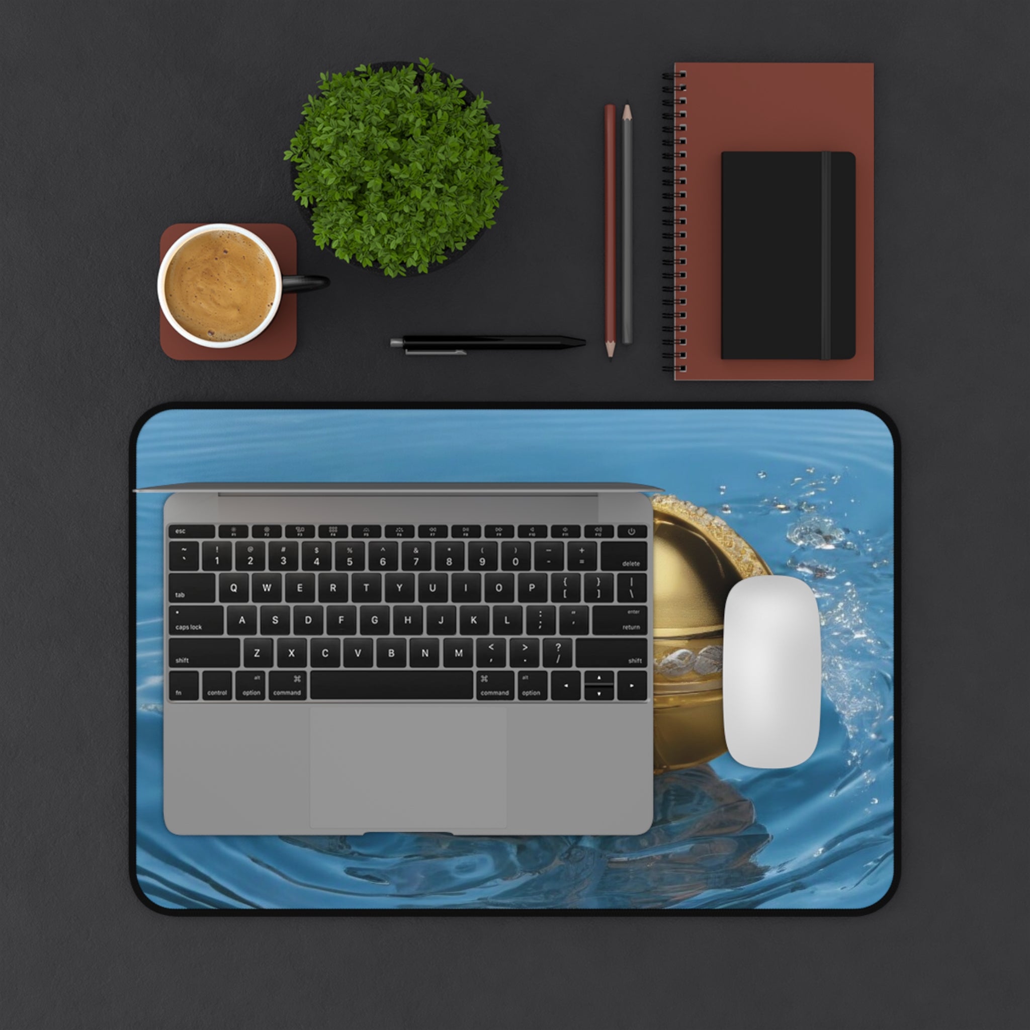 Desk Mat - Cute Gold and Silver Water Balls Design 