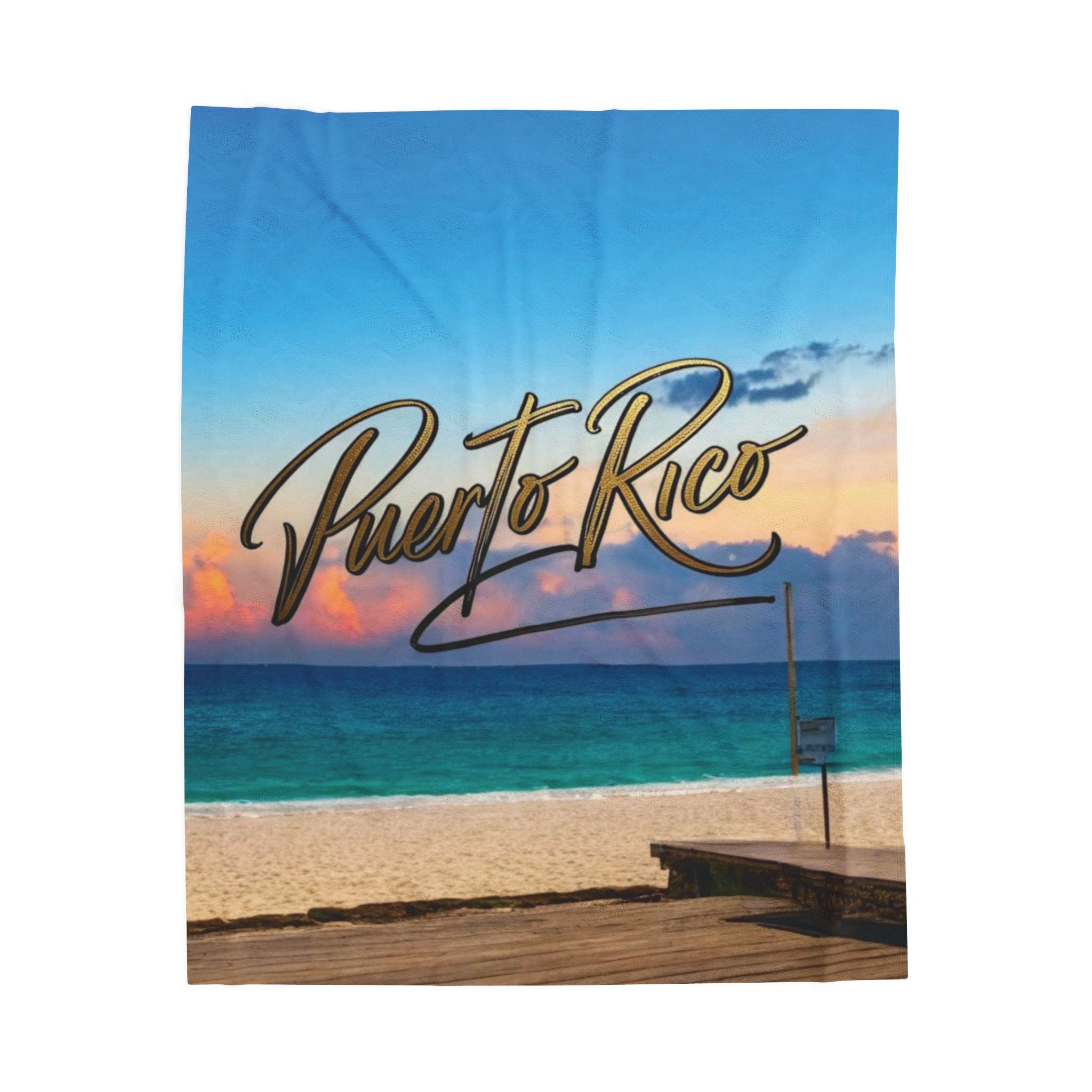 Velveteen Plush Blanket - Puerto Rico Beach Sunset Travel Throw