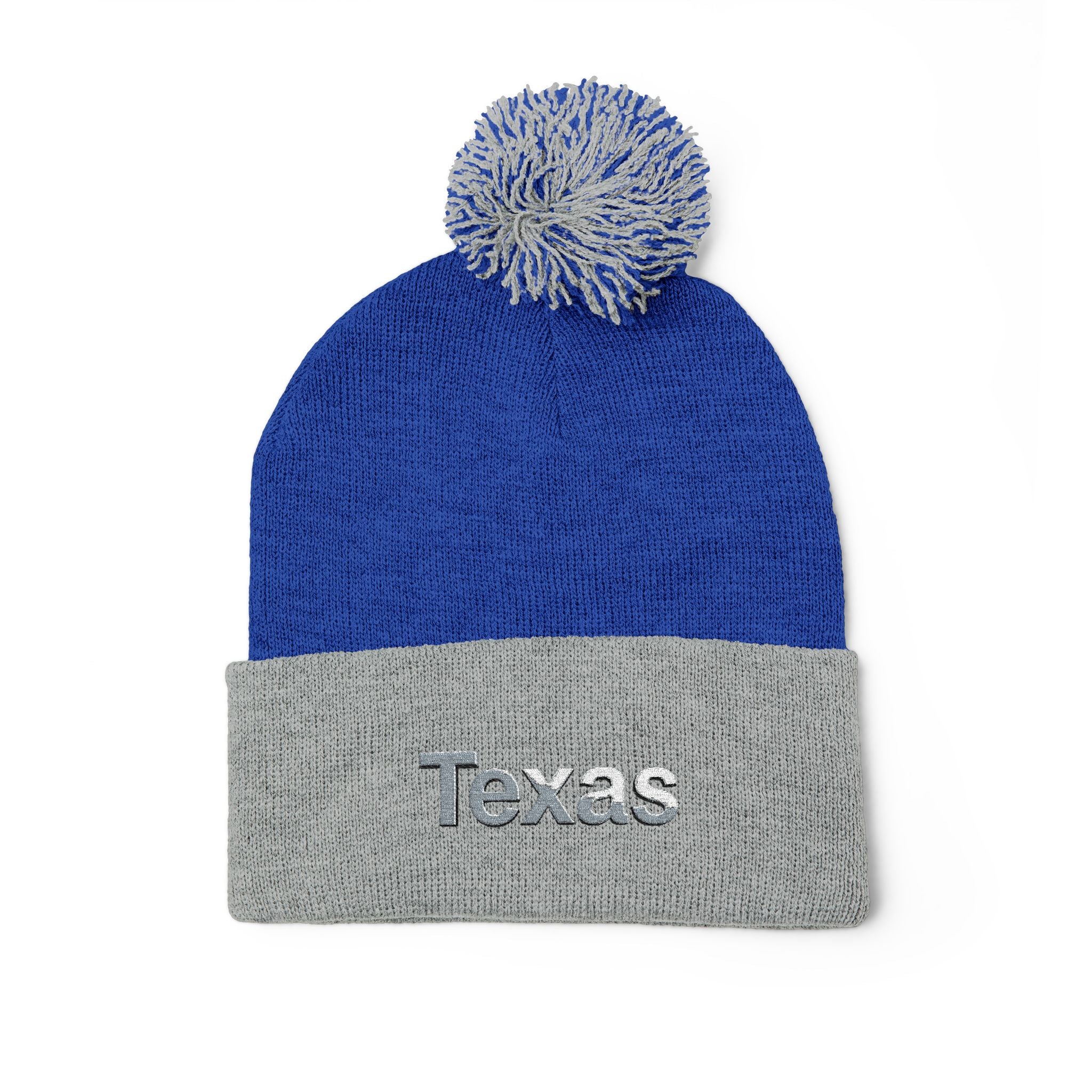 Texas Pom Pom Knit Beanie, Warm Winter Hat, Cute Embroidered Beanie, Fun Gift for Him/Her, Stylish Accessory for Outdoor Adventures. 