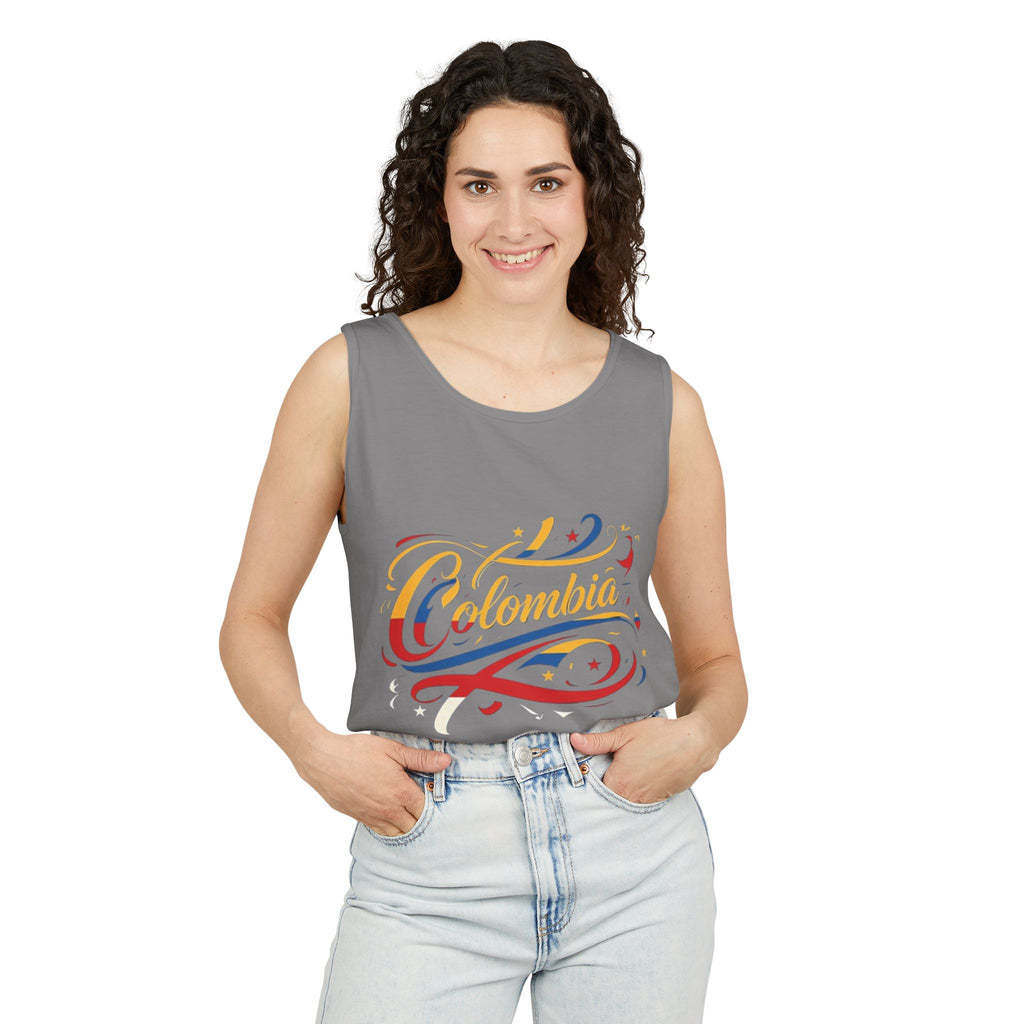 Camiseta sin mangas unisex teñida de Colombia: Celebra la cultura colombiana