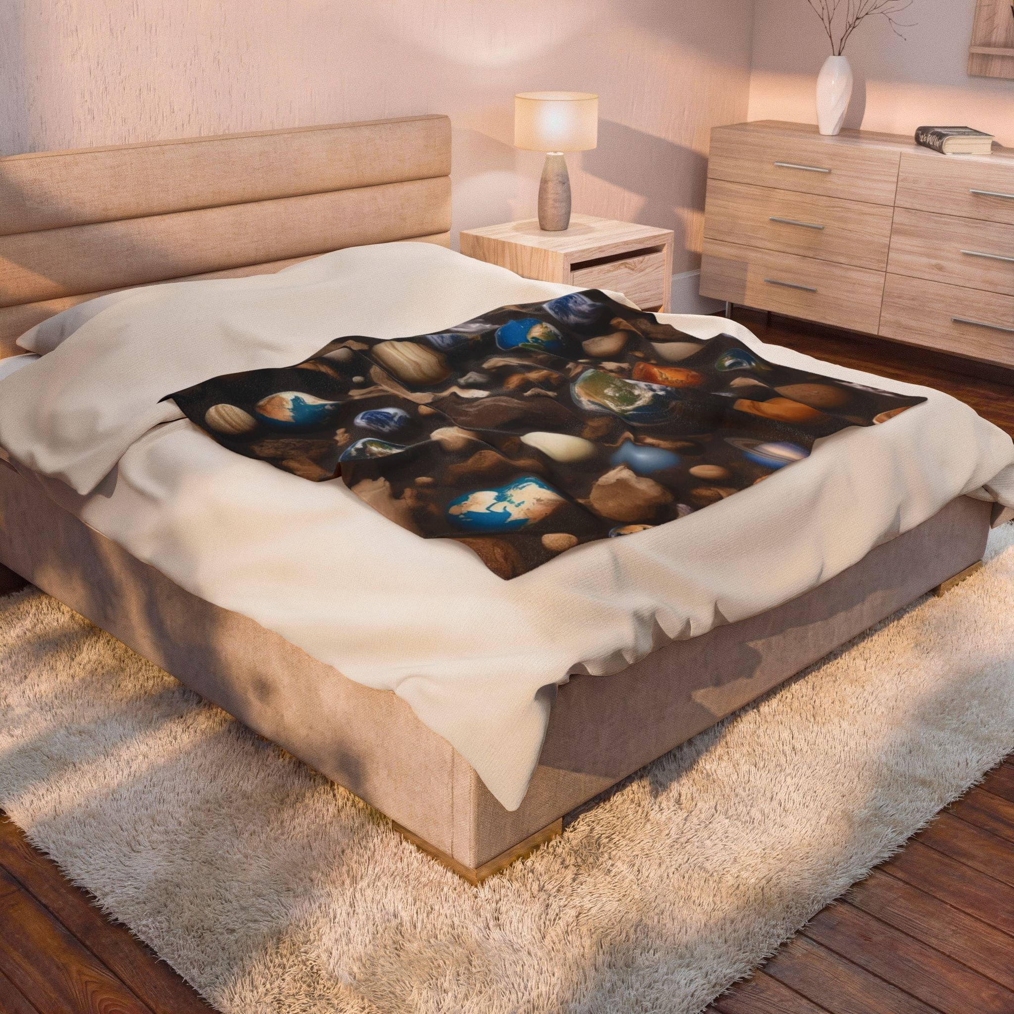 Premium Plush Blanket: "Cosmic Journey: Planets and Stars"- Ideal Christmas Gift