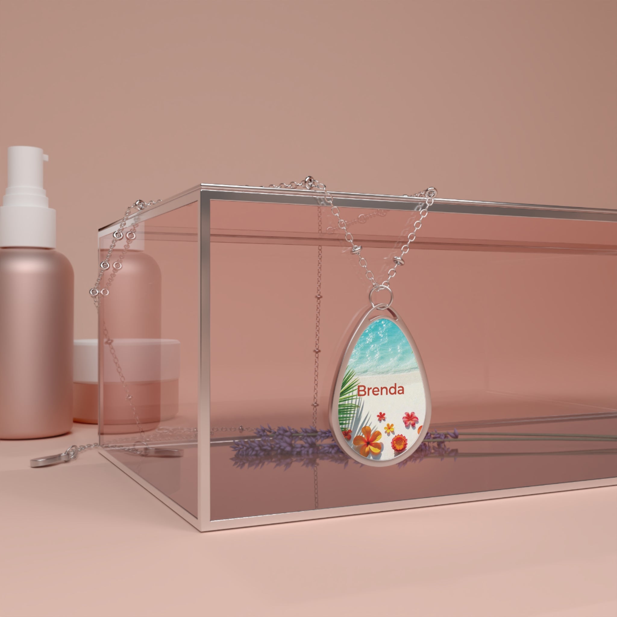 Personalized Oval Necklace — "Brenda" Tropical Beach Teardrop Pendant