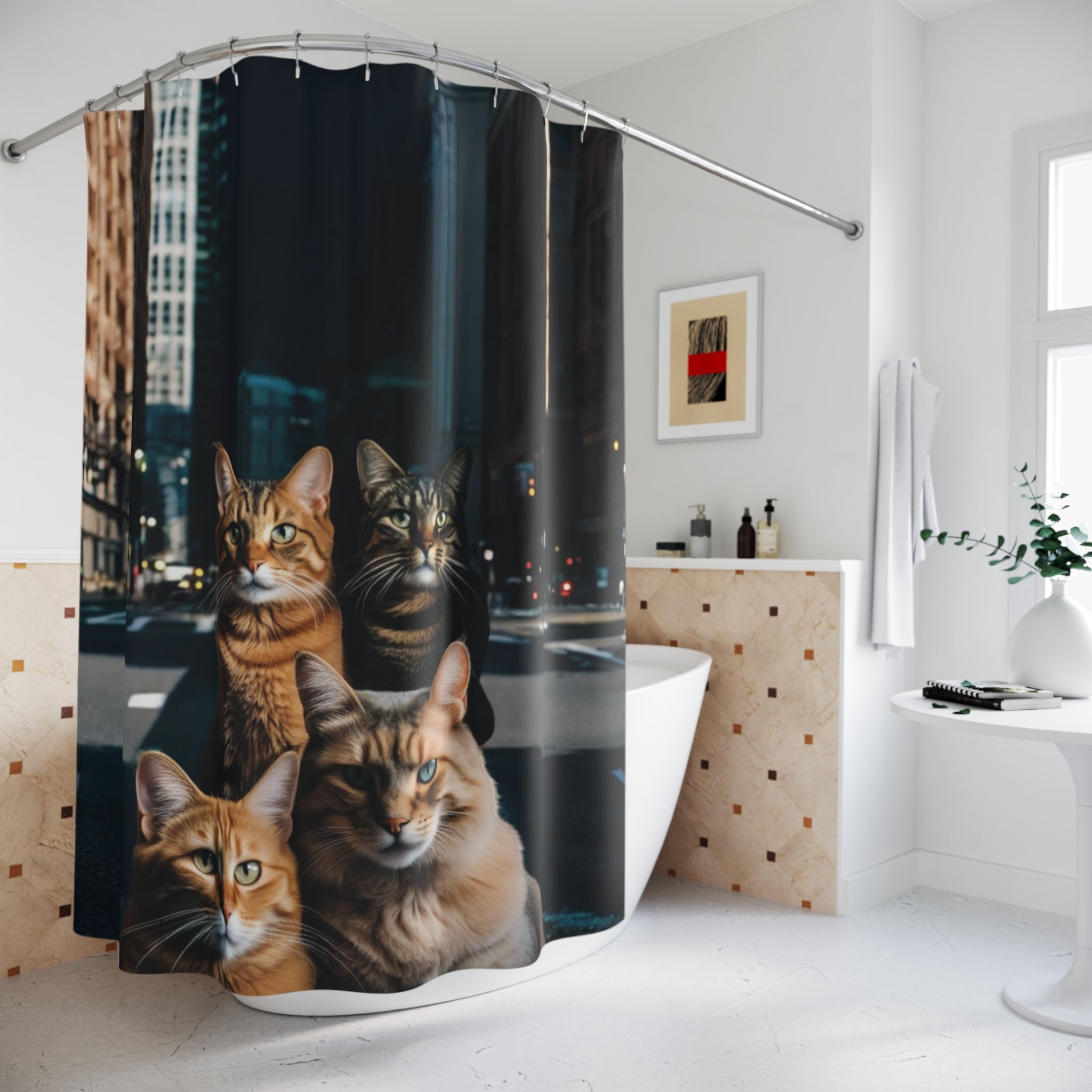 Cat Shower Curtain - Cityscape Design 