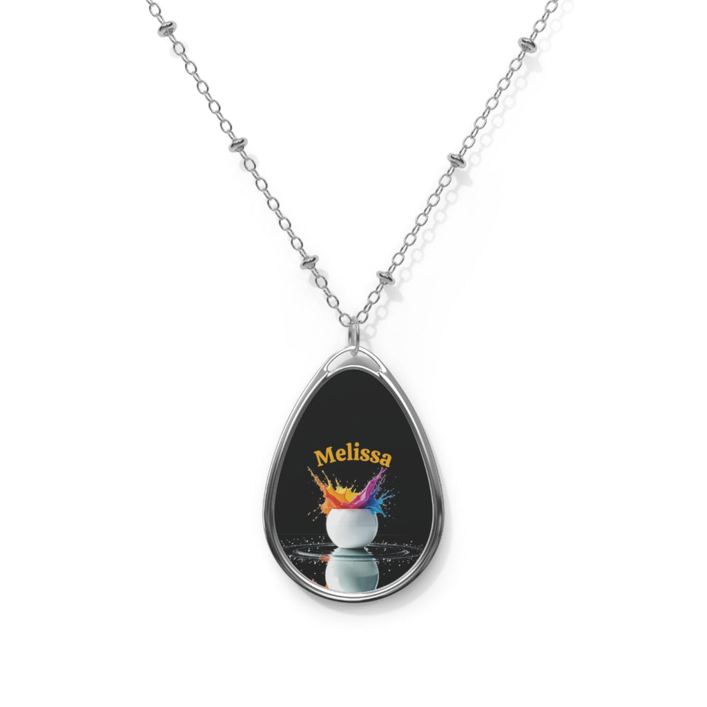 Oval necklace, pendant with the name Melissa and a touch of color