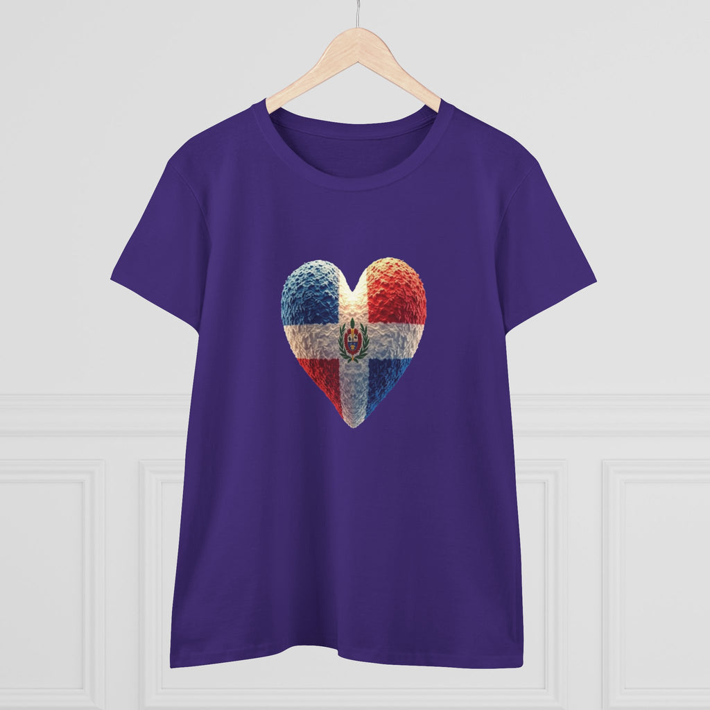 Dominican Republic Heart Print T-Shirt for Women - Comfortable Midweight Cotton