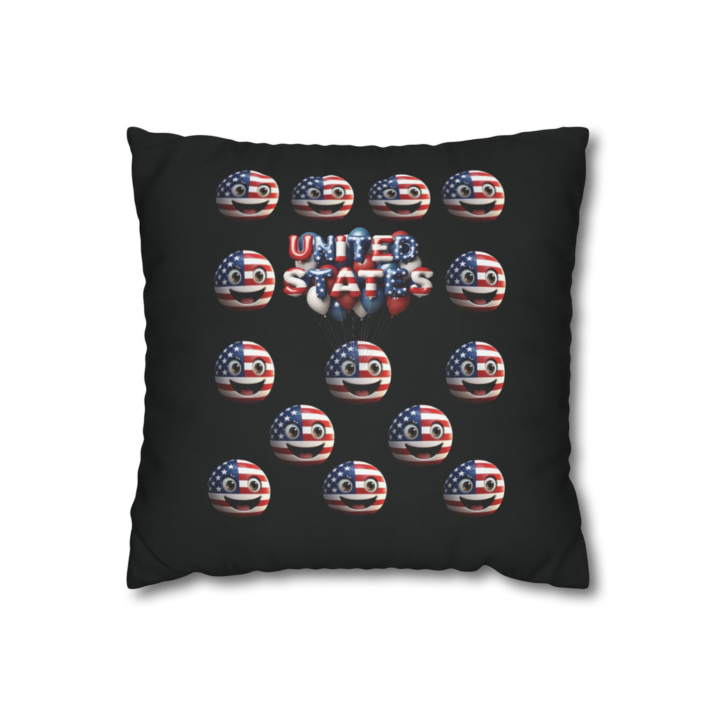Patriotic USA Flag Emoji Square Pillowcase — American Stars & Stripes Throw Pillow Cover