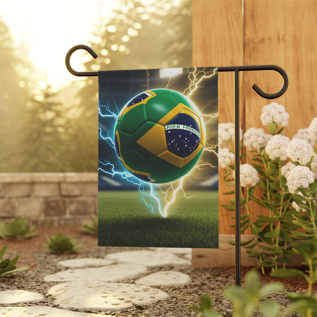 Brasil Flag Soccer Ball Garden Flag — Electric Stadium Soccer Garden Banner