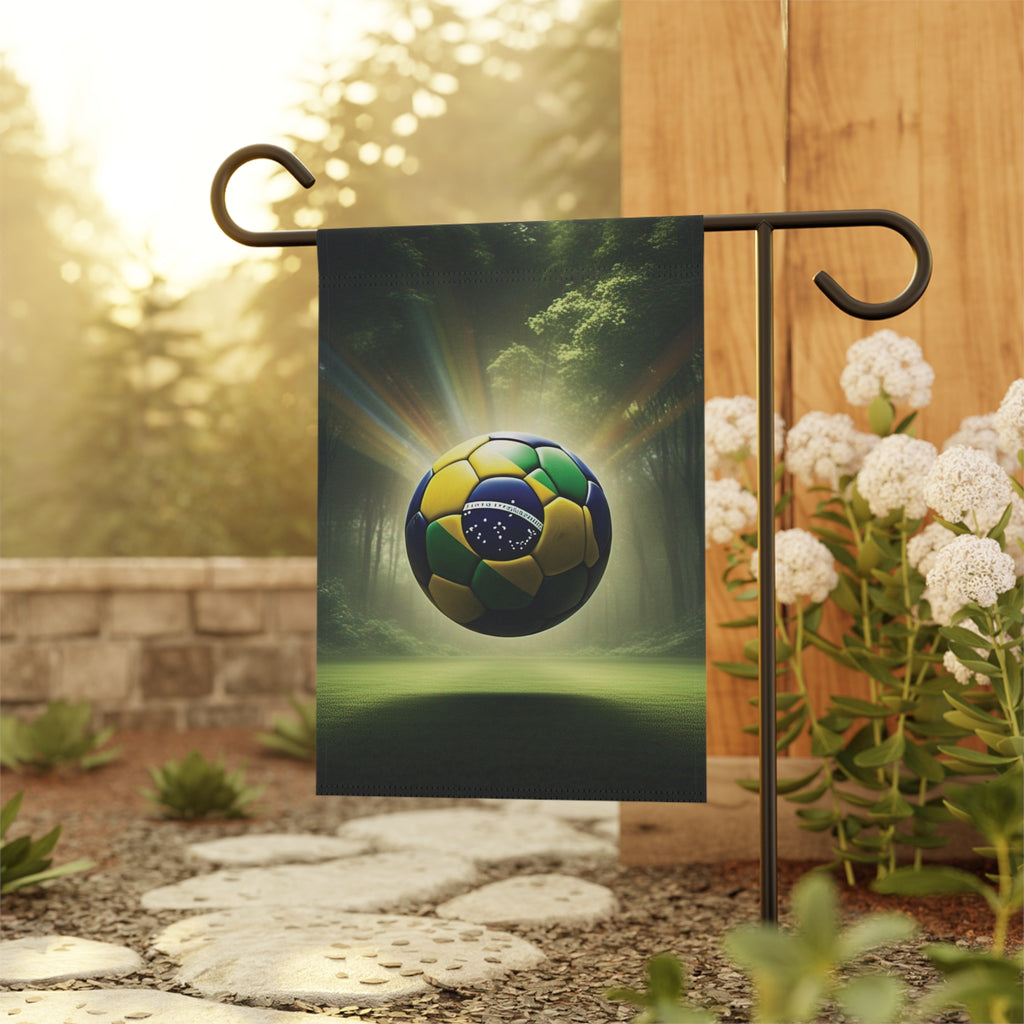 Brazil Flag Soccer Ball Garden Flag — Outdoor House Banner for Football Fans