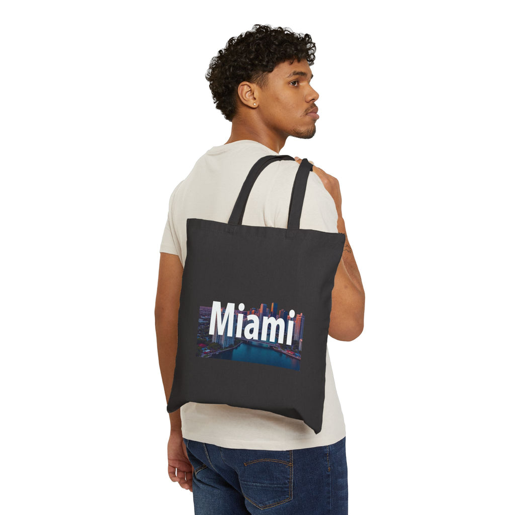 Miami Cityscape Tote Bag — Night Skyline Cotton Canvas Beach & Market Tote