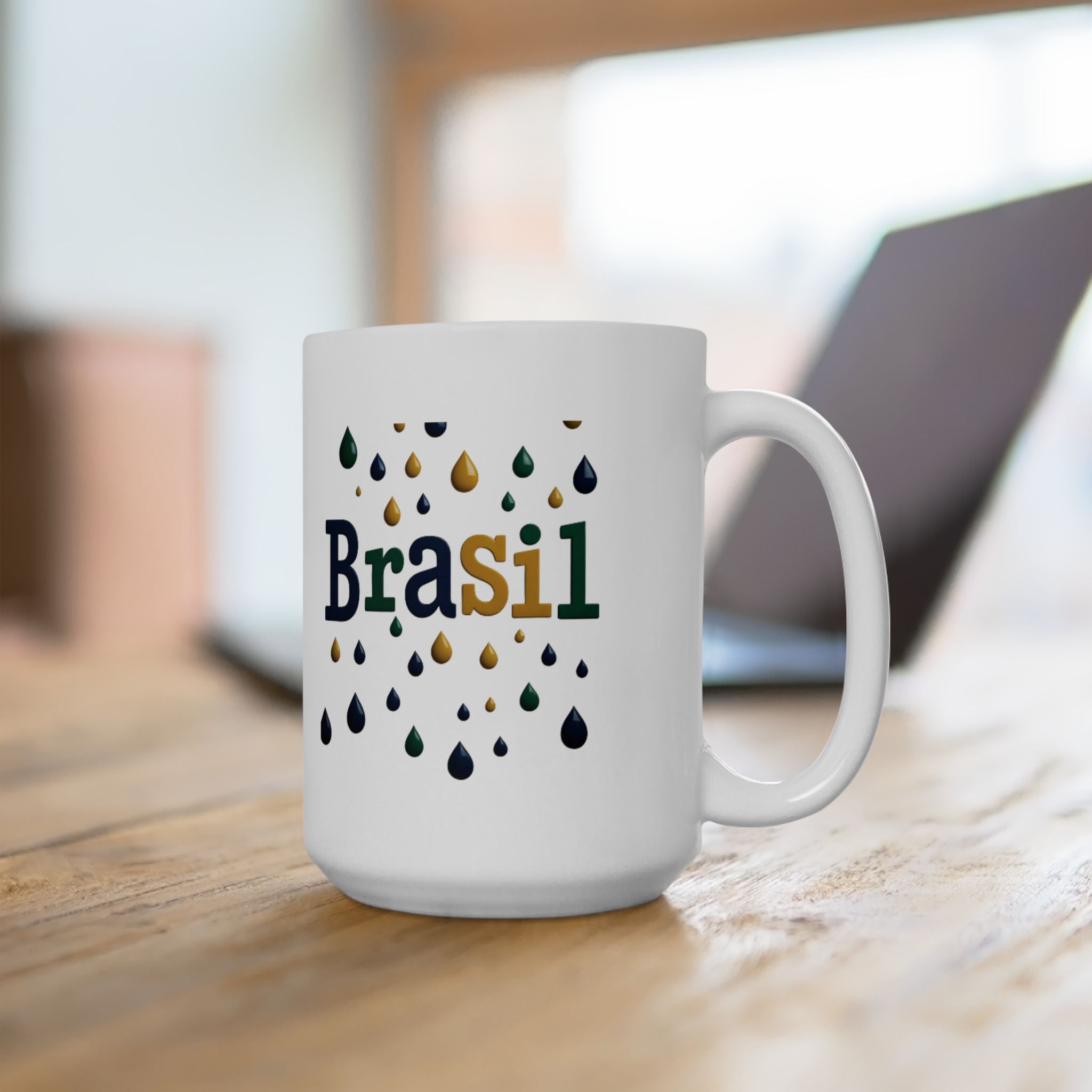 Caneca de cerâmica com gotas de chuva do Brasil - Presente perfeito para amantes de café
