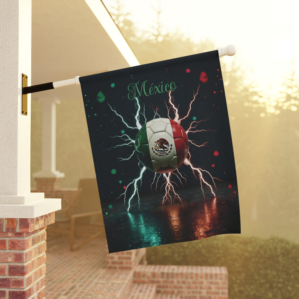 Mexico Soccer Ball Lightning Garden Flag — Patriotic Football House Banner
