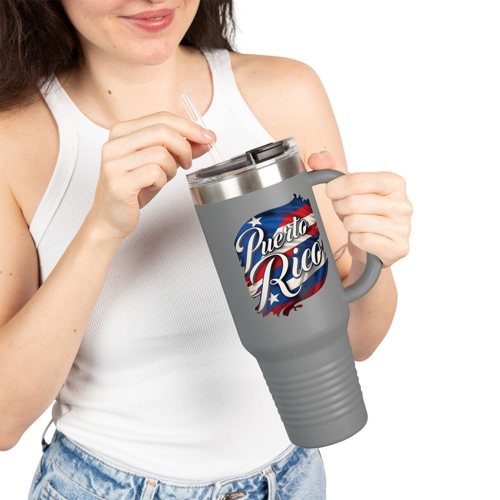 Taza de viaje con aislamiento patriótico de 40 oz, perfecta para aventuras al aire libre o para regalar.