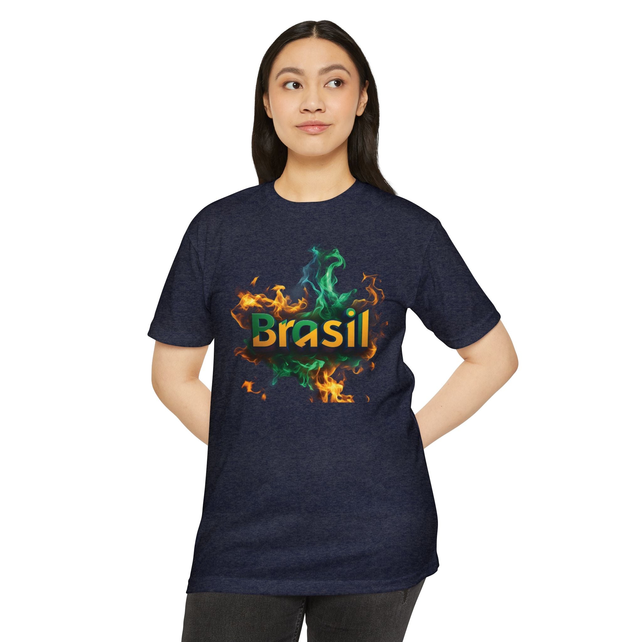 Camiseta unissex com estampa gráfica Brasil Fire - perfeita para fãs de esportes e festivais