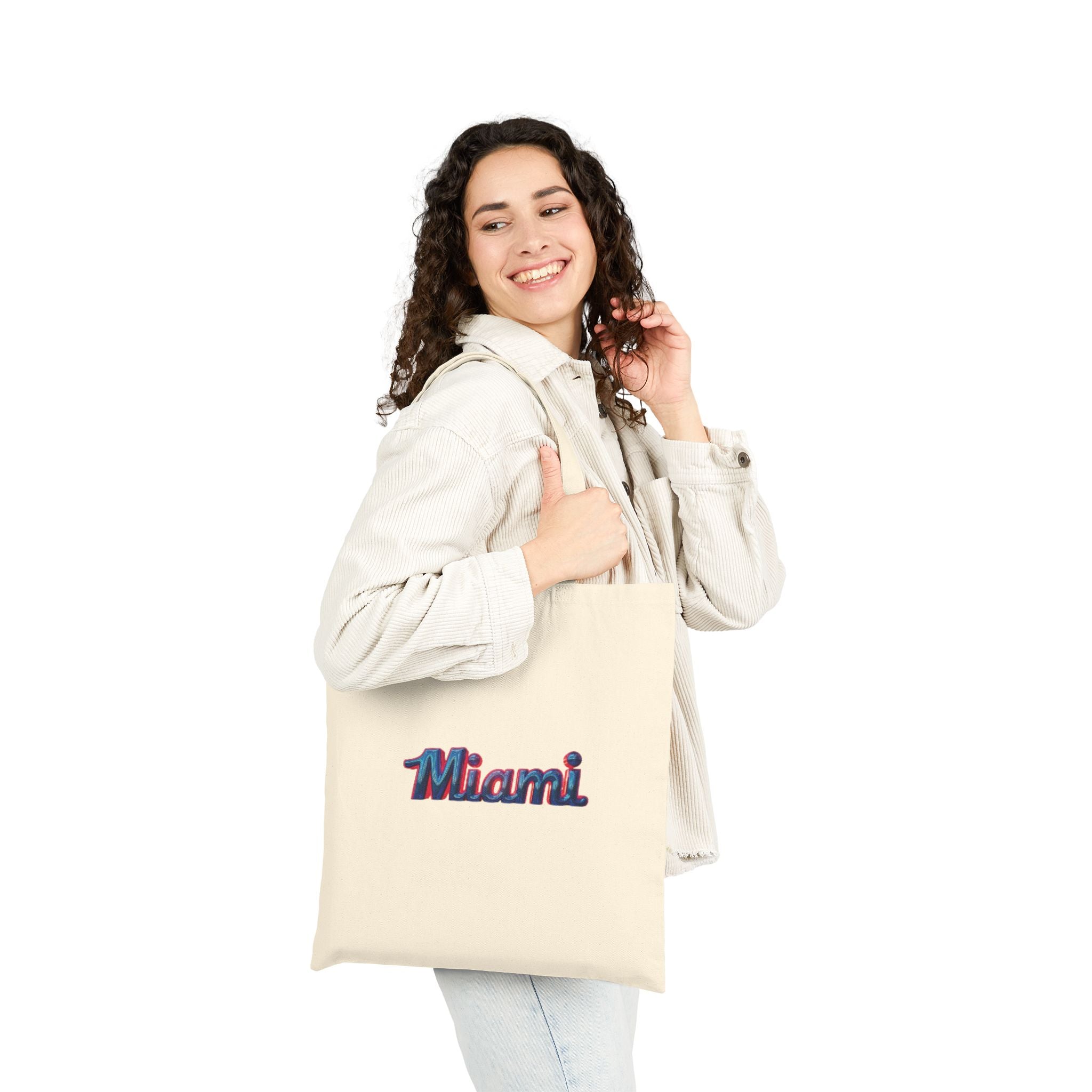 Miami Retro Script Canvas Tote Bag — Vintage 80s Vibe Beach & City Shopper
