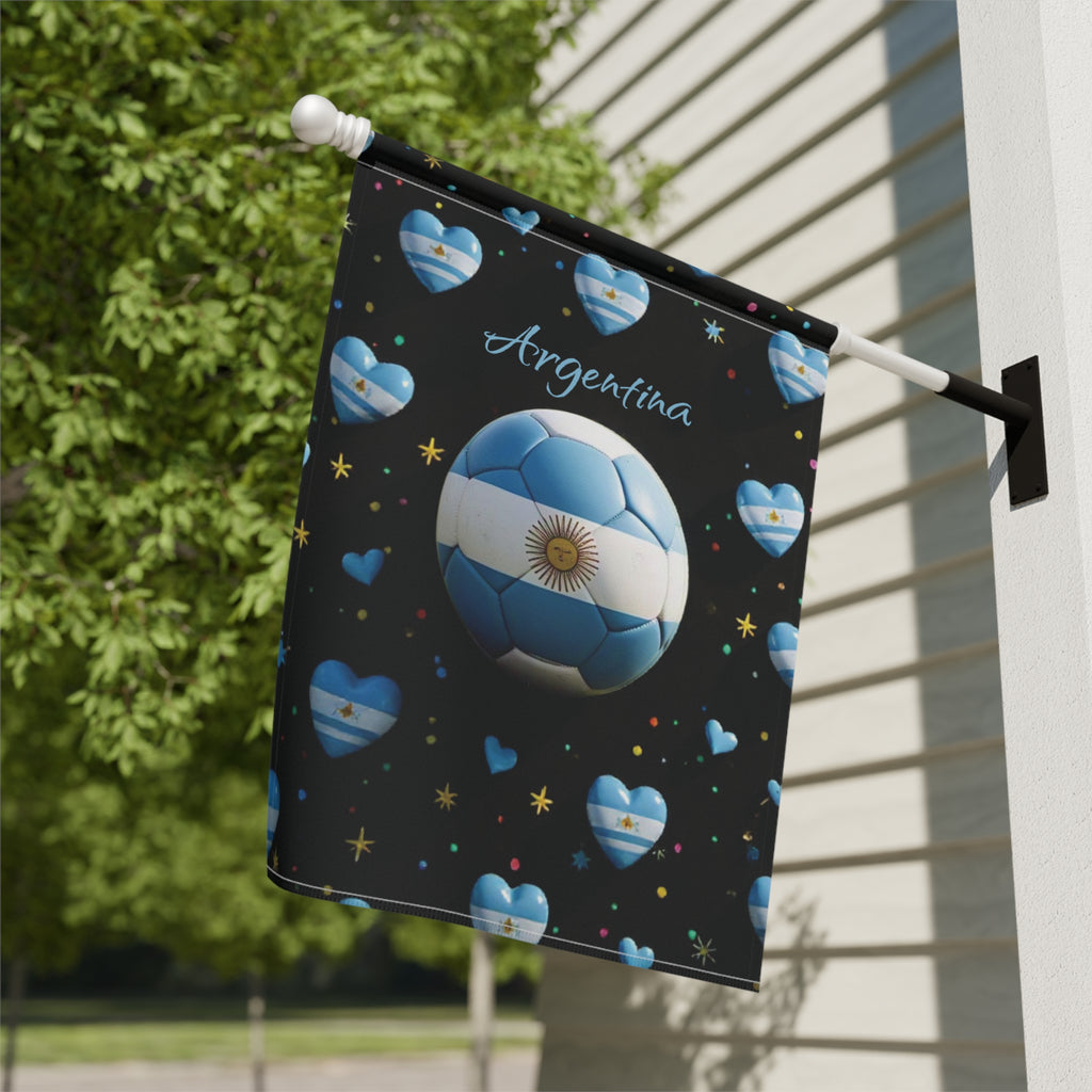Argentina Soccer Garden Flag — Argentina Heart Soccer Ball House Banner