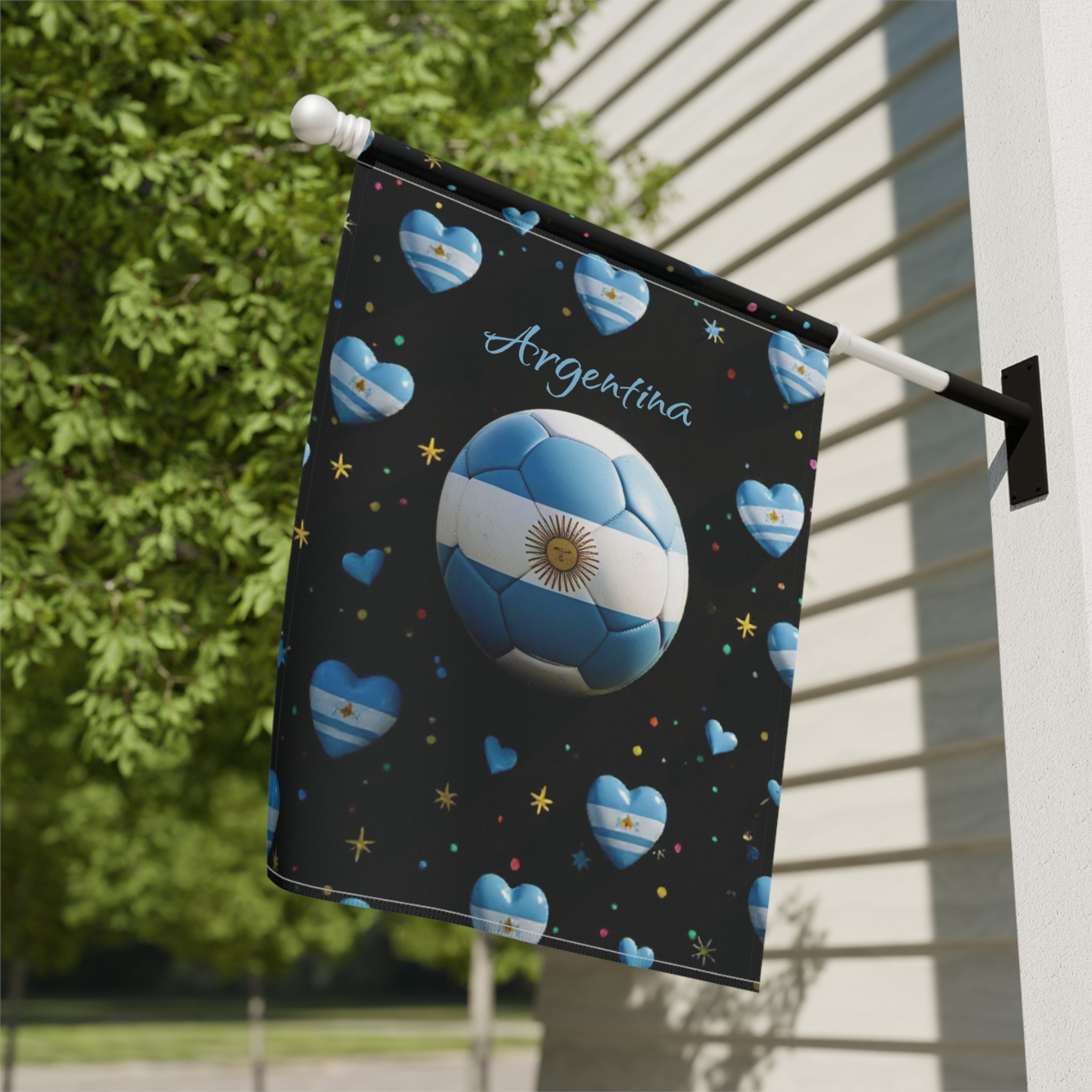 Argentina Soccer Garden Flag — Argentina Heart Soccer Ball House Banner