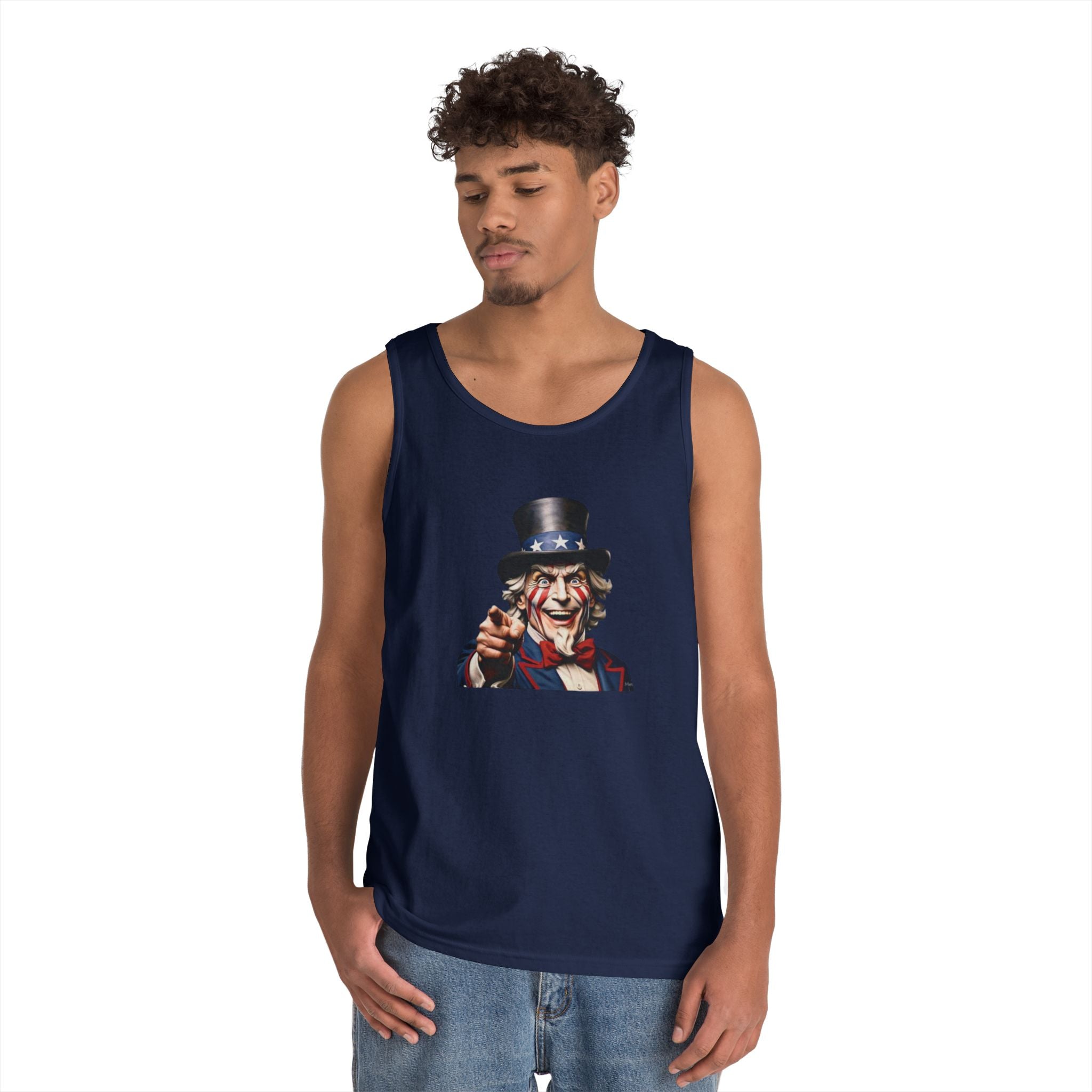 Vintage Uncle Sam Heavy Cotton Tank Top - Patriotic Independence Day Apparel