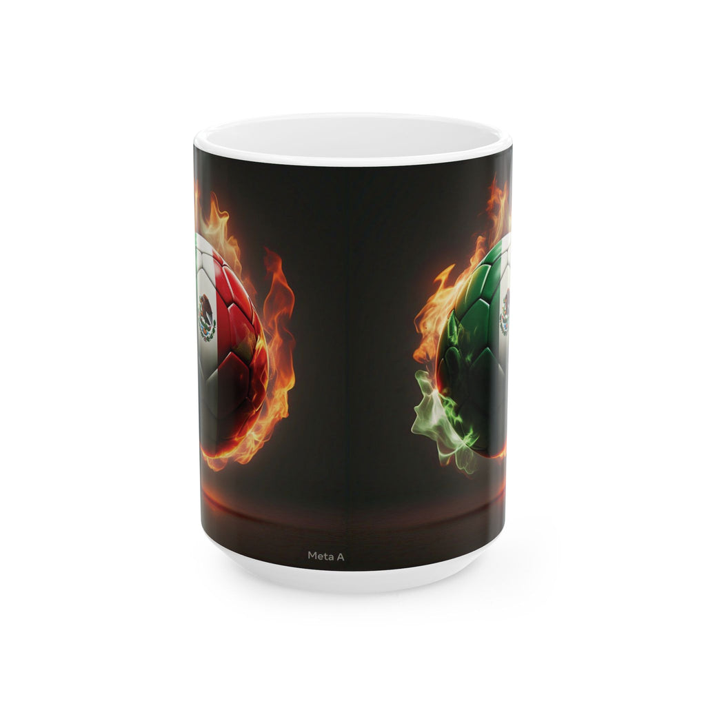 Taza de fútbol - Taza de cerámica con balón de fútbol y bandera mexicana (11oz, 15oz)