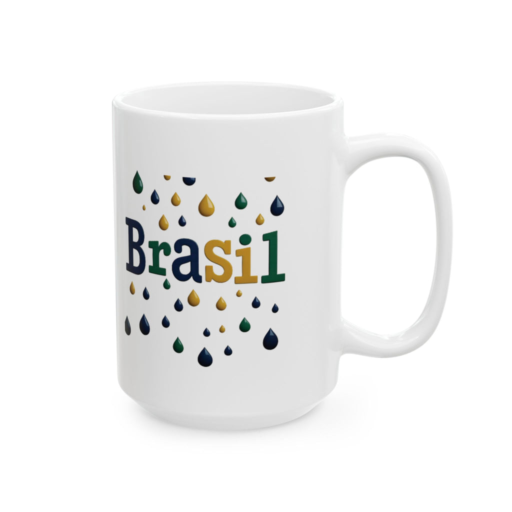 Caneca de cerâmica com gotas de chuva do Brasil - Presente perfeito para amantes de café