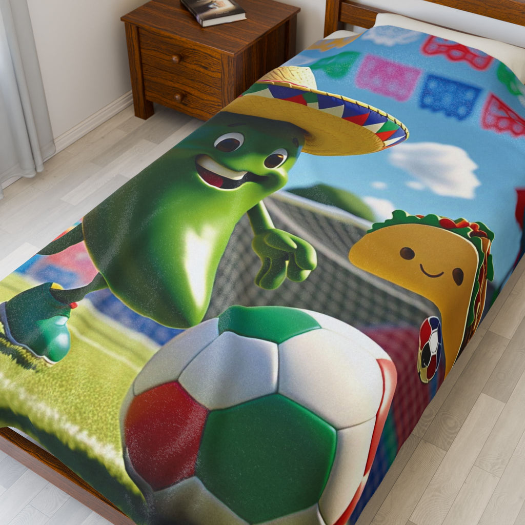 Manta de felpa de terciopelo con diseño de taco de fútbol colorido | Manta acogedora para niños para días de juego y celebraciones.