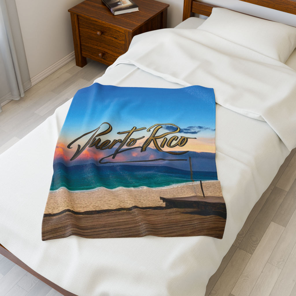 Velveteen Plush Blanket - Puerto Rico Beach Sunset Travel Throw