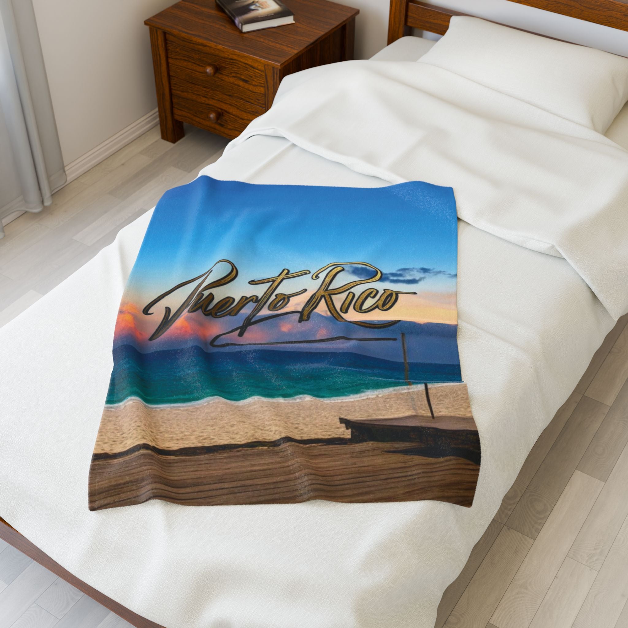 Velveteen Plush Blanket - Puerto Rico Beach Sunset Travel Throw